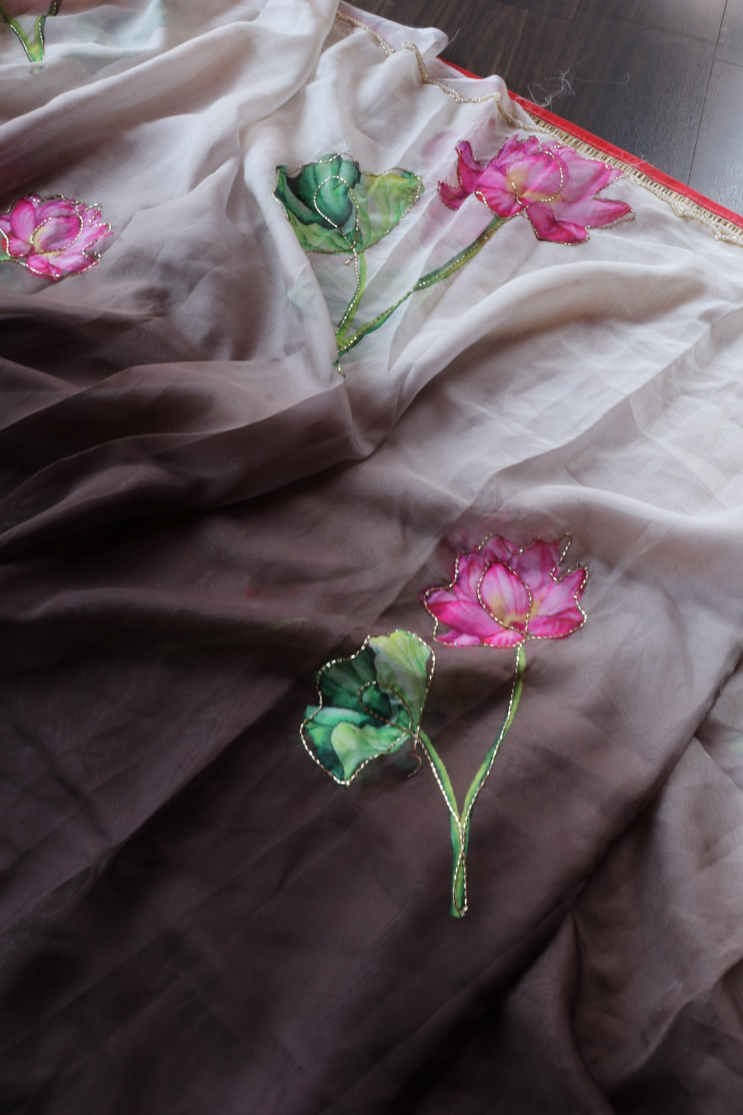 COFFEE COLOUR ORGANZA WITH HANDWORK