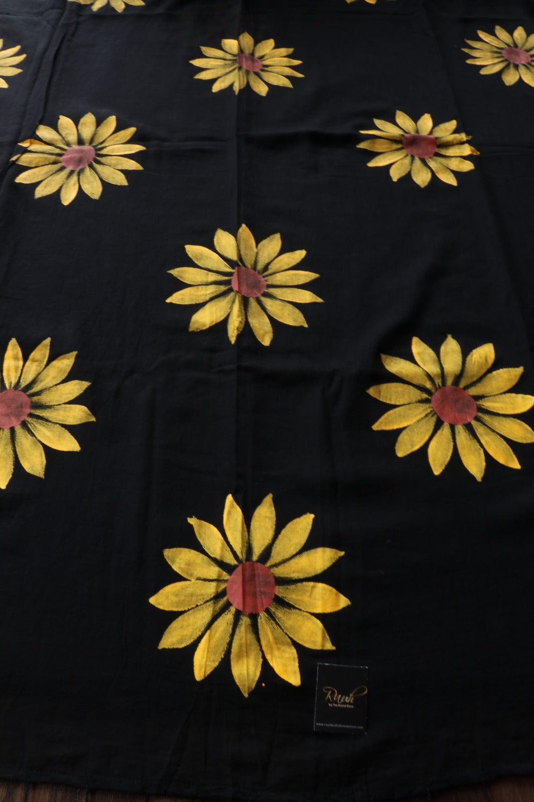 BLACK MULMUL SUNFLOWER HANDPAINT SAREE