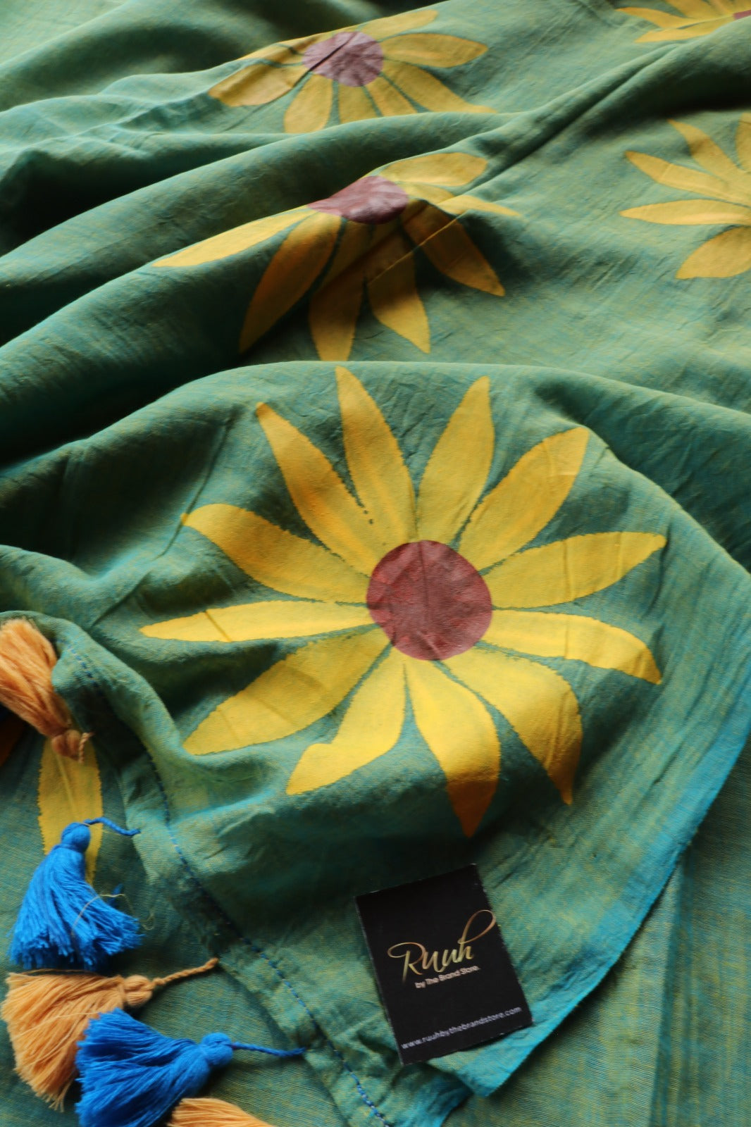 BLUE X YELLOW DUAL TONE SUNFLOWER HANDPAINT SAREE