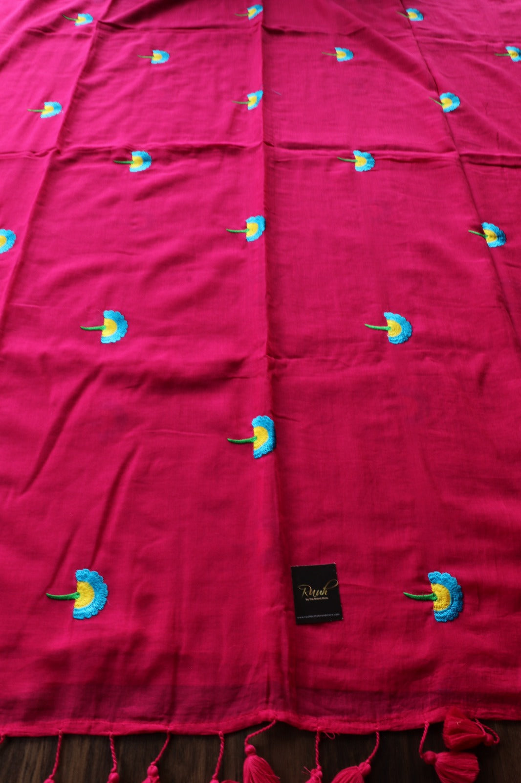 HOT PINK MULMUL EMBROIDERY SAREE