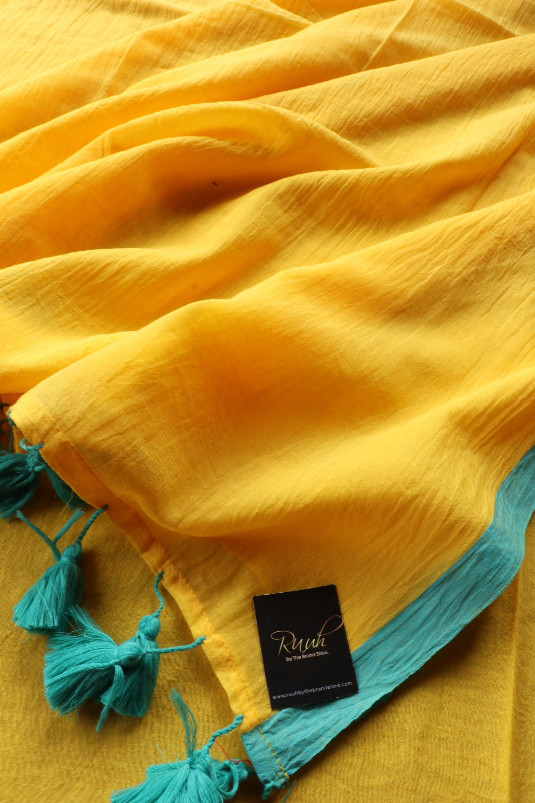 YELLOW- BLUE PLAIN MULMUL SAREE