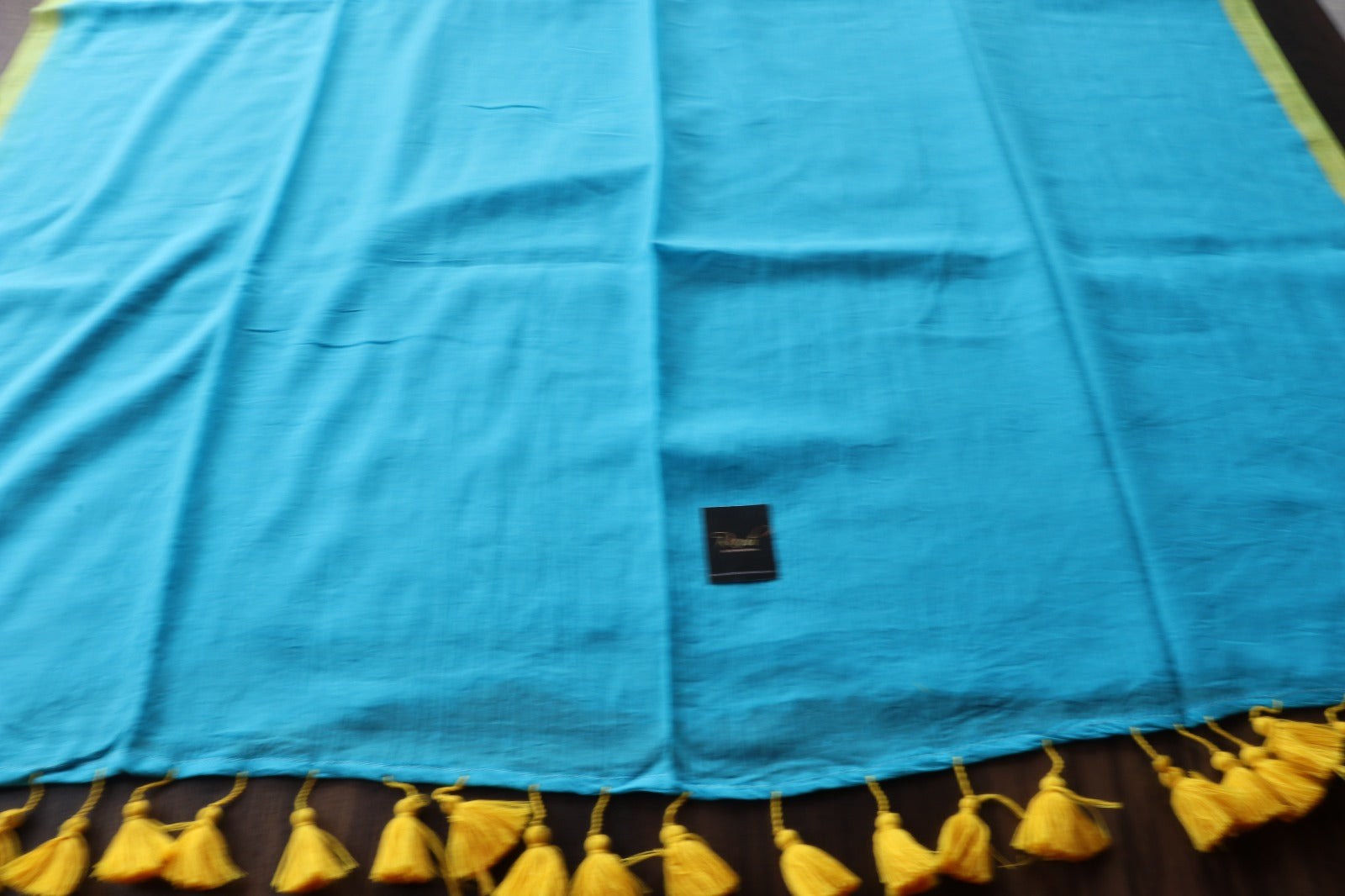 BLUE - YELLOW PLAIN MULMUL SAREE