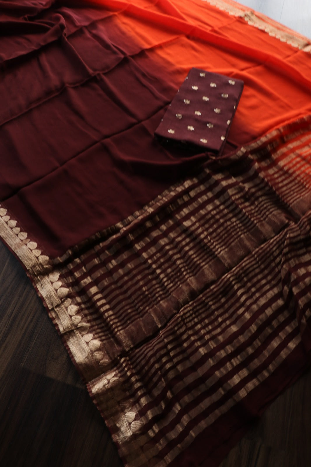 ORANGE BROWN VISCOSE GEORGETTE SAREE