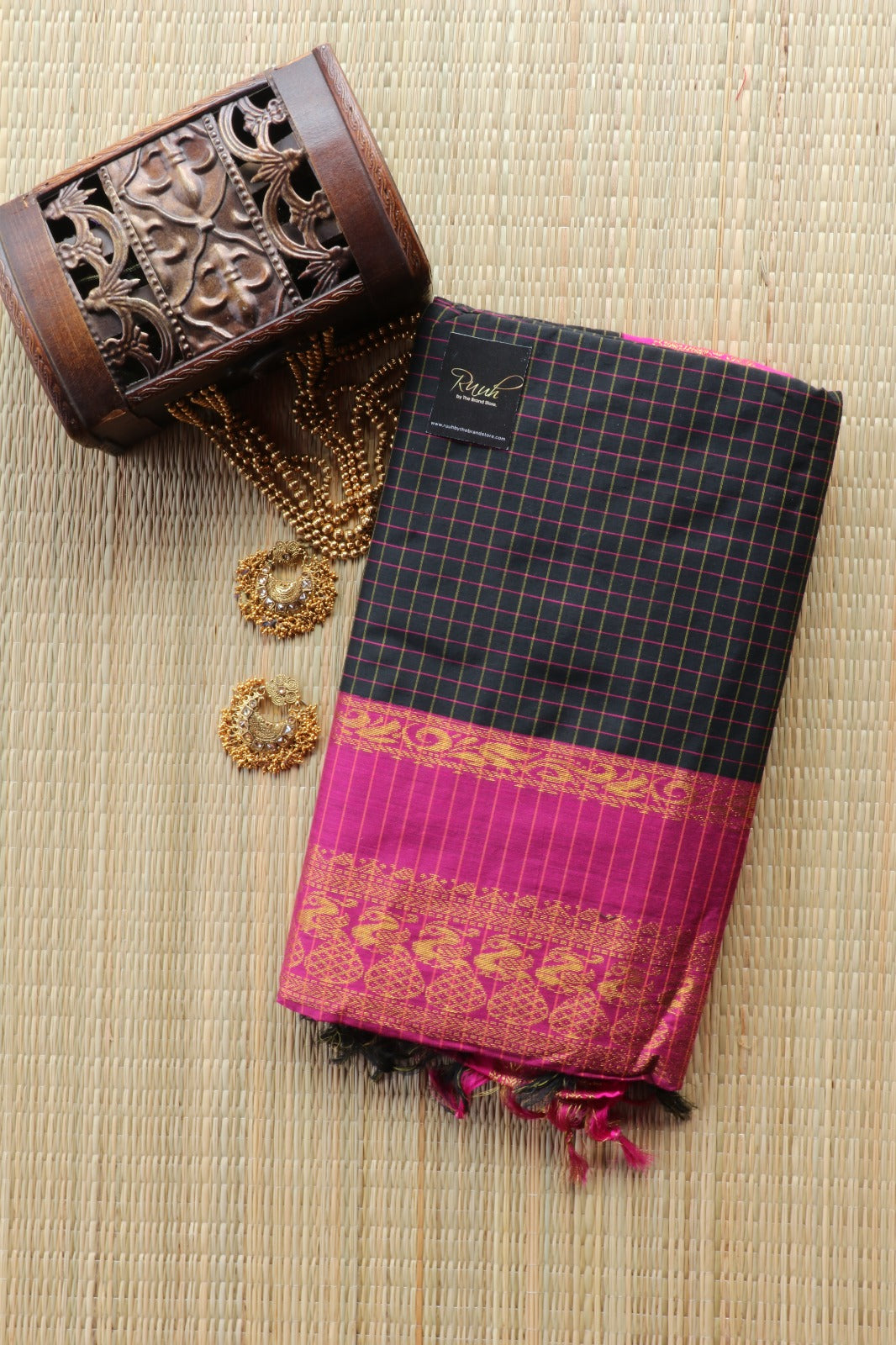 BLACK WITH PINK KALYANI COTTON