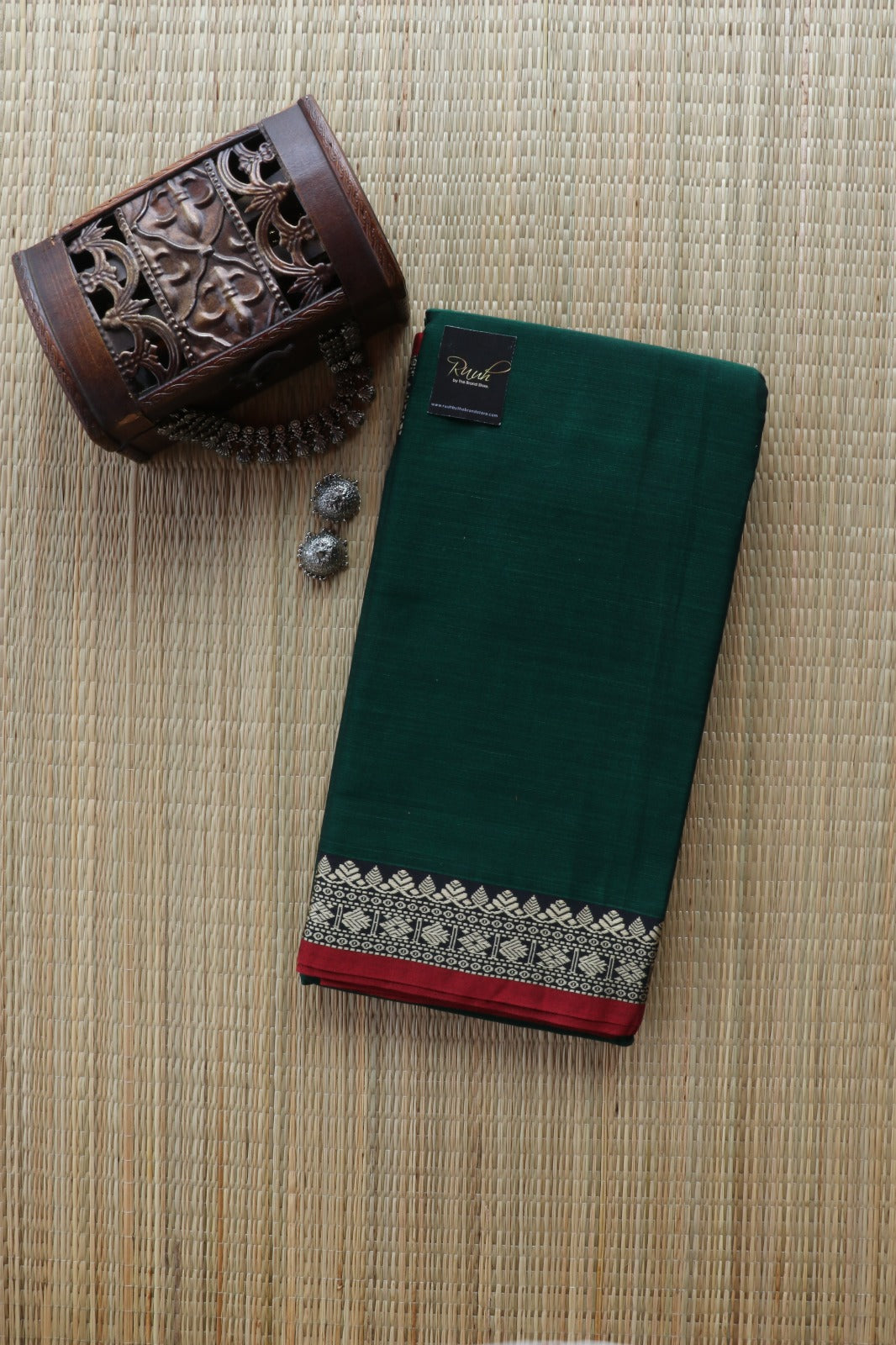 DARK GREEN NARAYANPETH COTTON SAREE