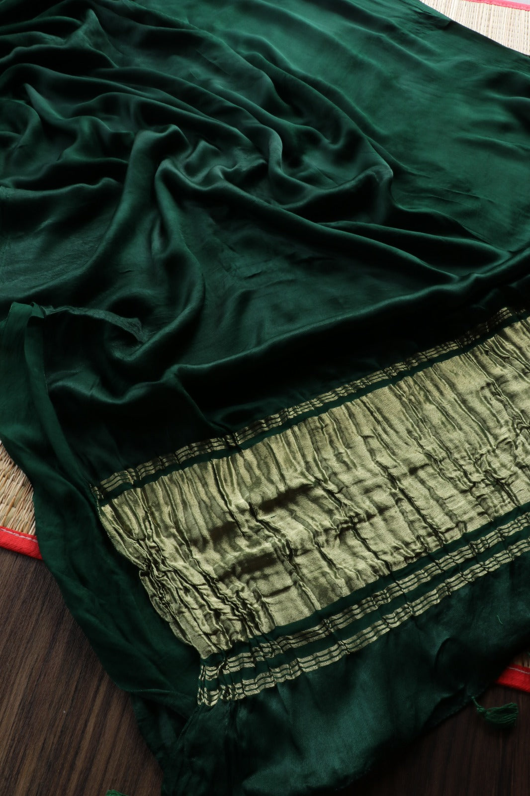 BOTTLE GREEN PLAIN MODAL SILK SAREE- TBS26MT