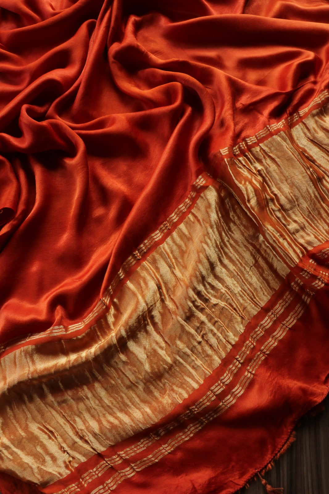 RUST ORANGE PLAIN MODAL SILK SAREE