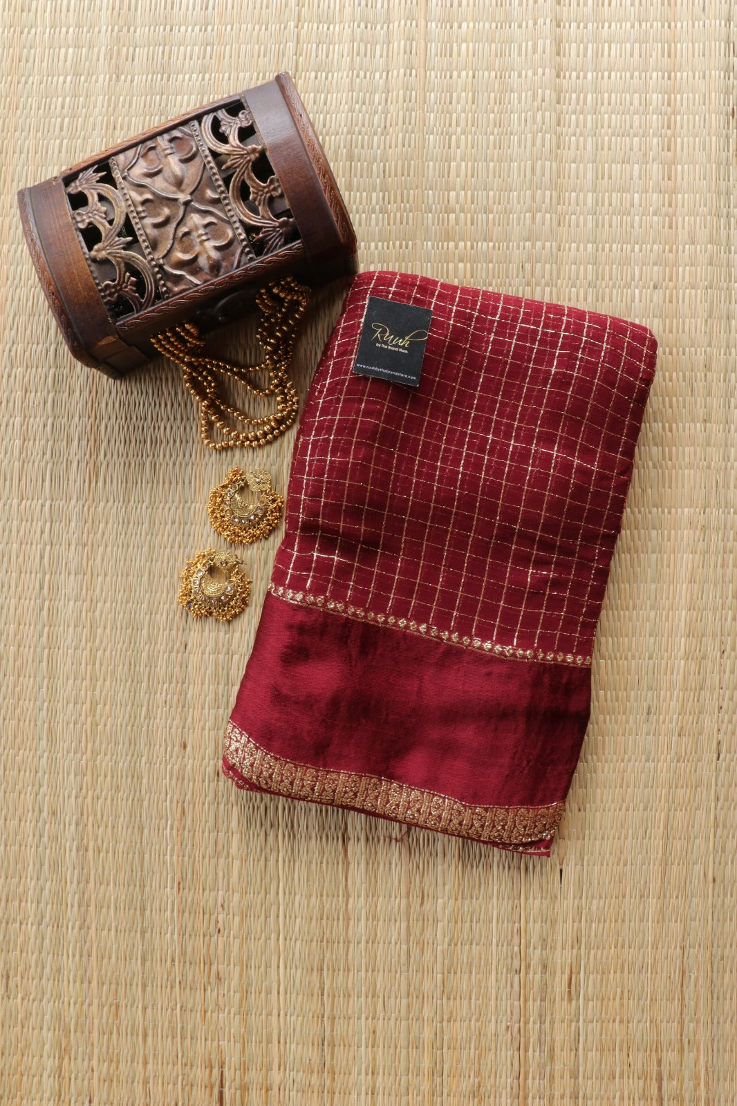 DEEP MAROON VISCOSE CHECK SAREE