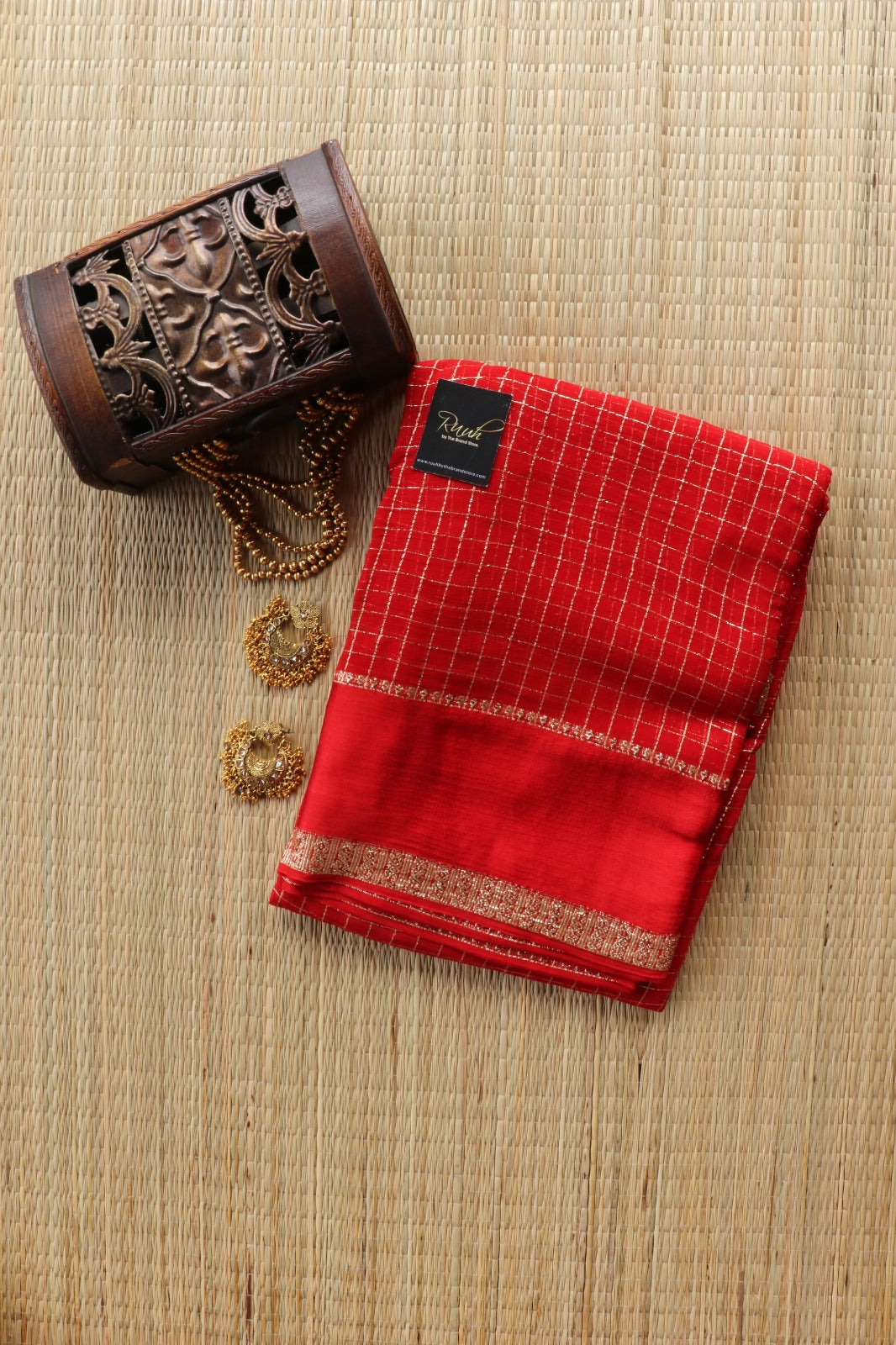 RED VISCOSE CHECK SAREE