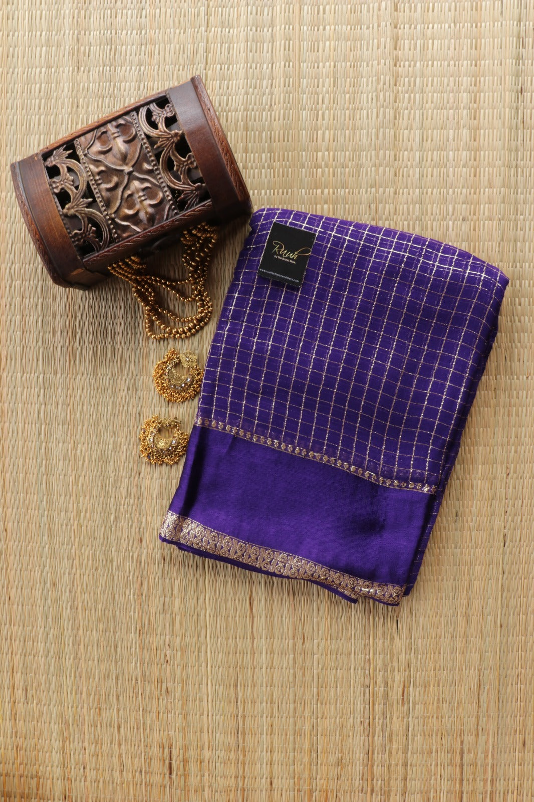 PURPLE VISCOSE CHECK SAREE - TBS26VC