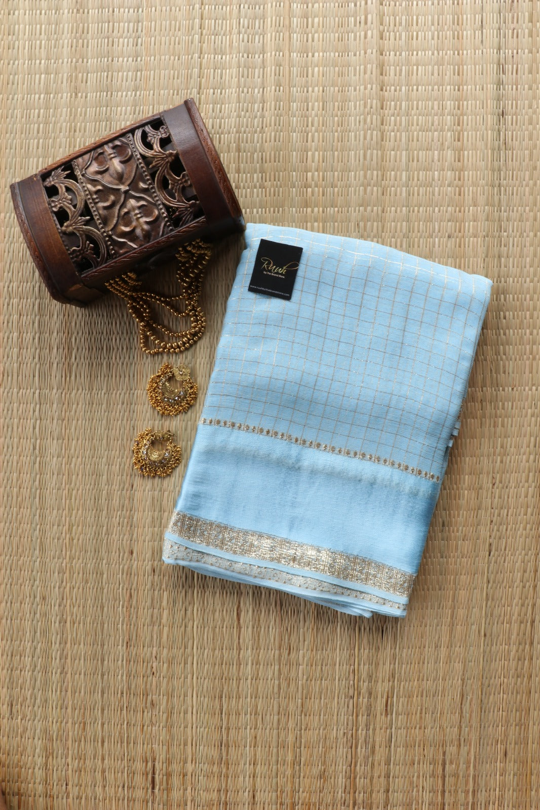 POWDER BLUE VISCOSE CHECK SAREE