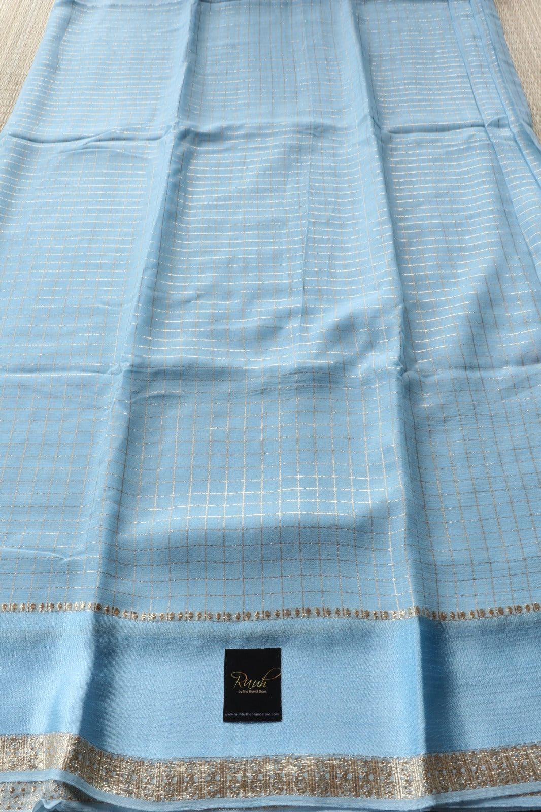 POWDER BLUE VISCOSE CHECK SAREE