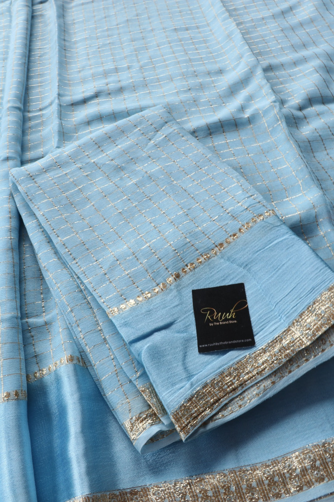 POWDER BLUE VISCOSE CHECK SAREE