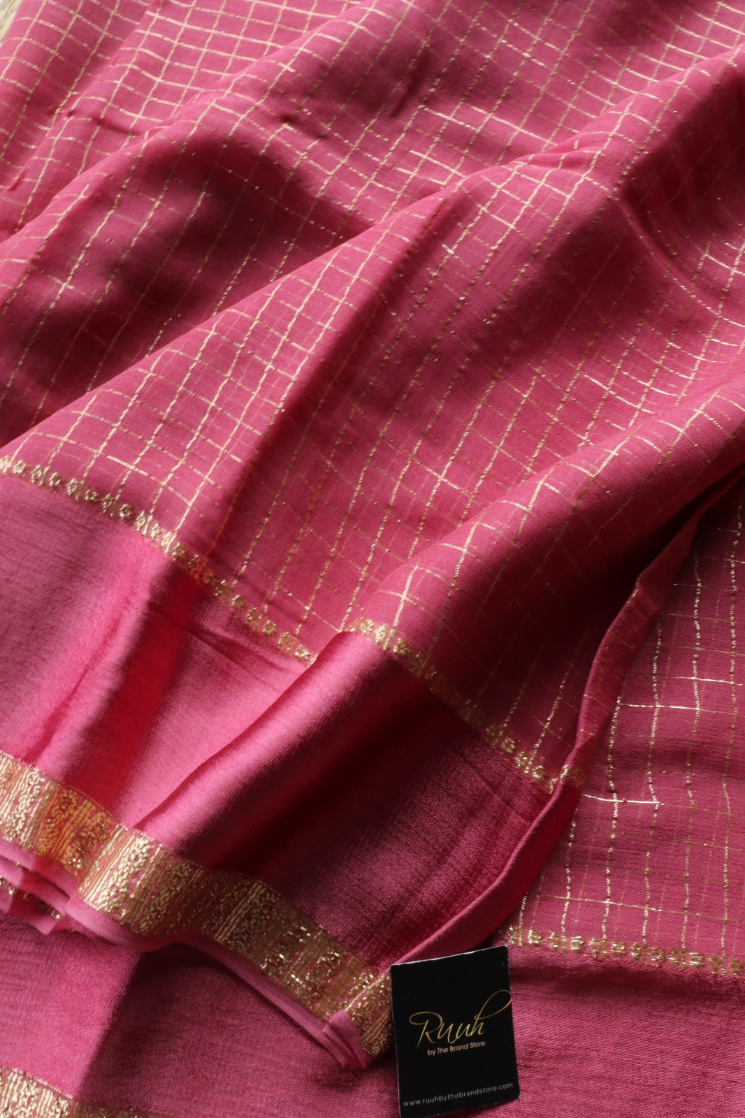 ONION PINK VISCOSE CHECK SAREE