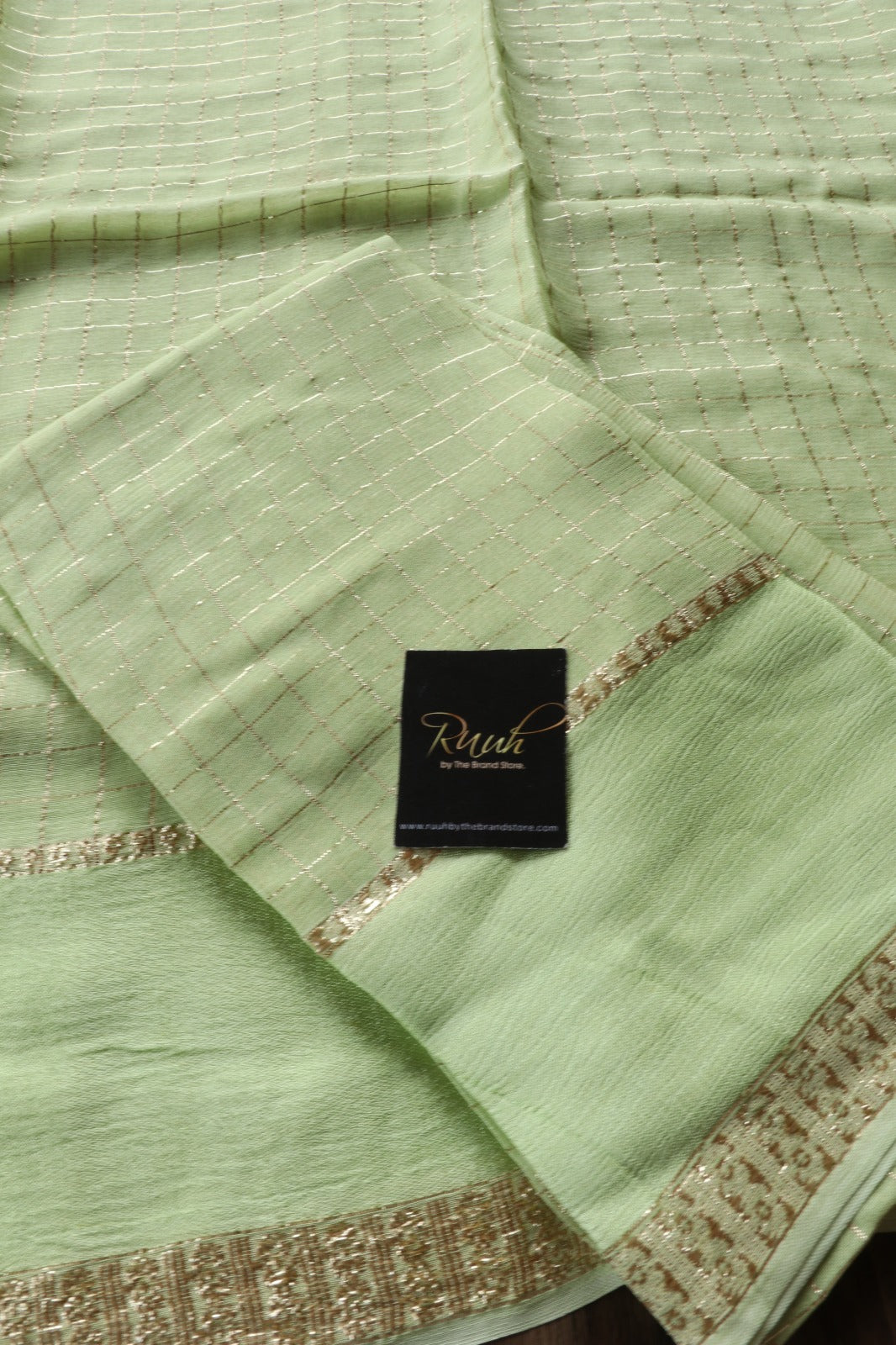 LIGHT PISTA VISCOSE CHECK SAREE