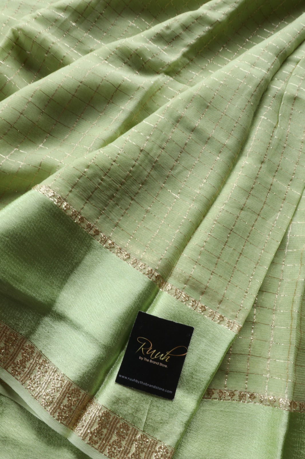 LIGHT PISTA VISCOSE CHECK SAREE