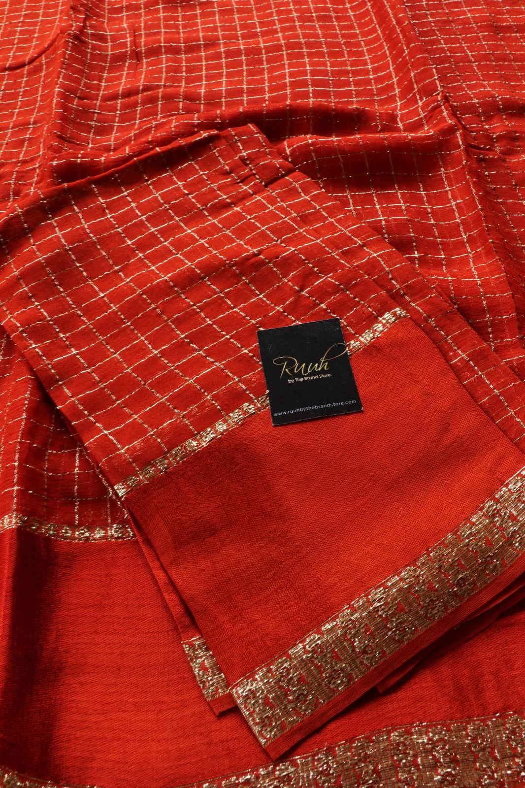 ORANGE VISCOSE CHECK SAREE