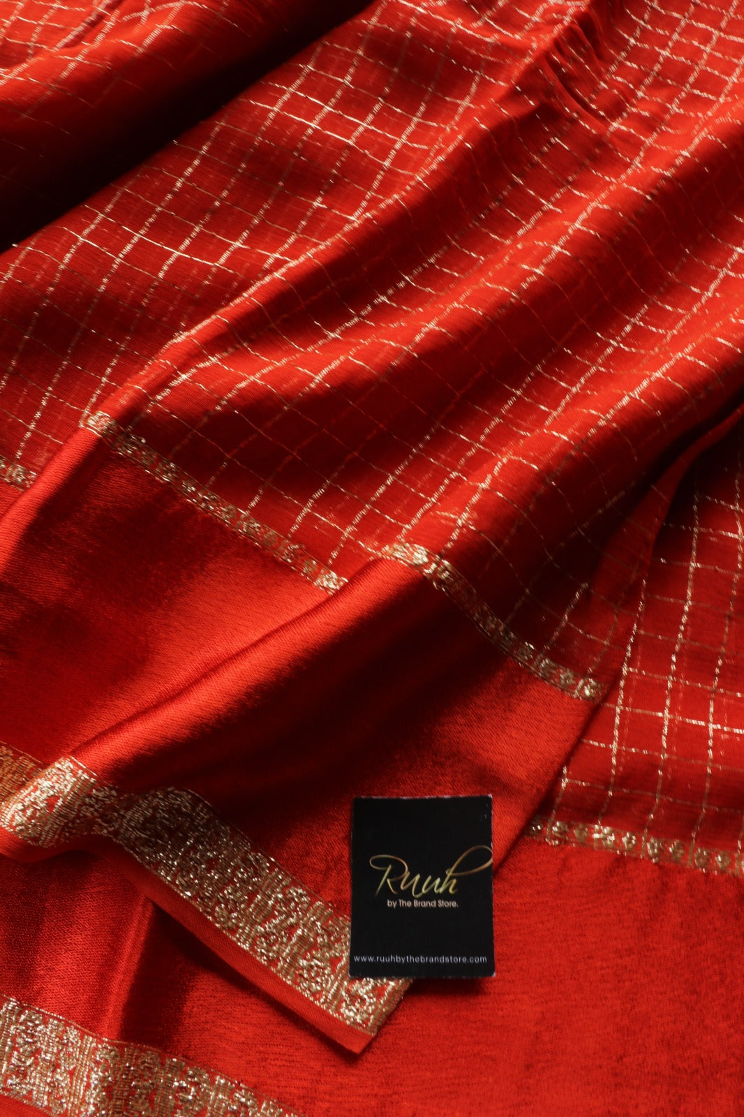ORANGE VISCOSE CHECK SAREE