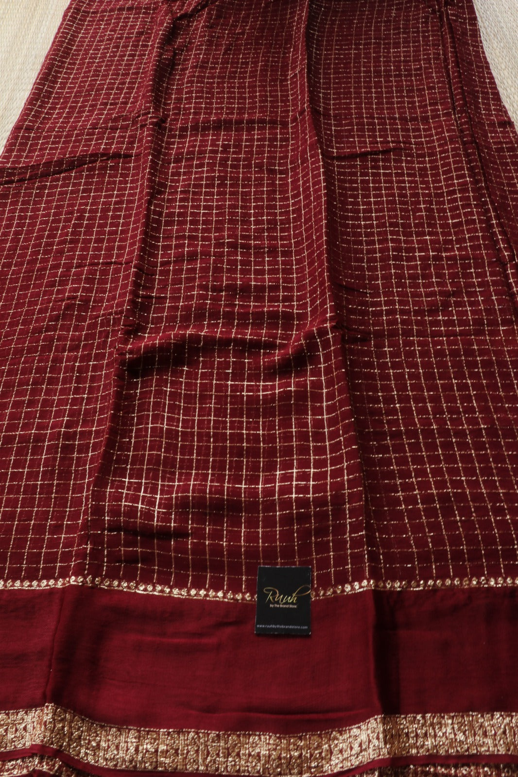 DEEP MAROON VISCOSE CHECK SAREE