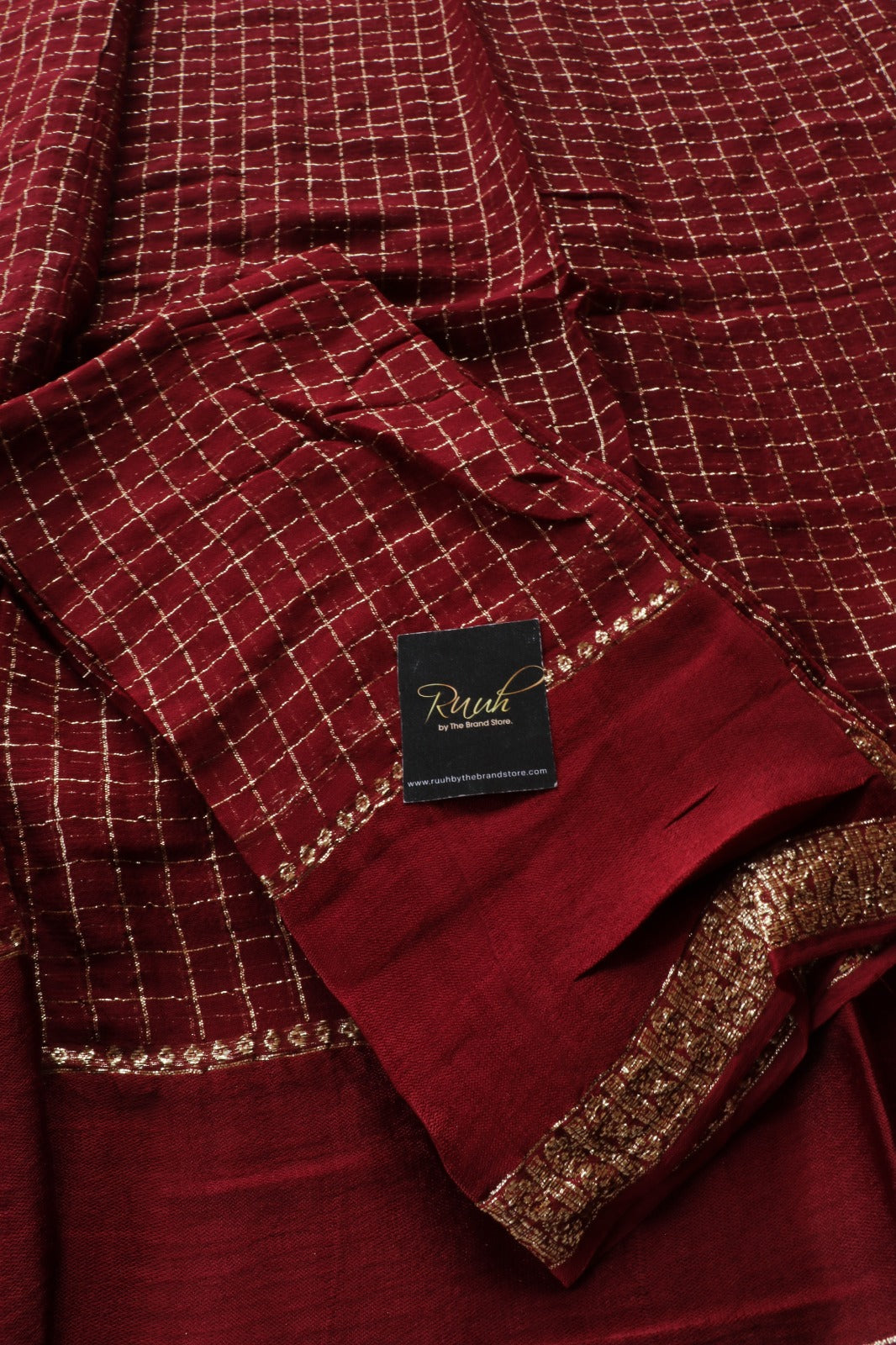 DEEP MAROON VISCOSE CHECK SAREE