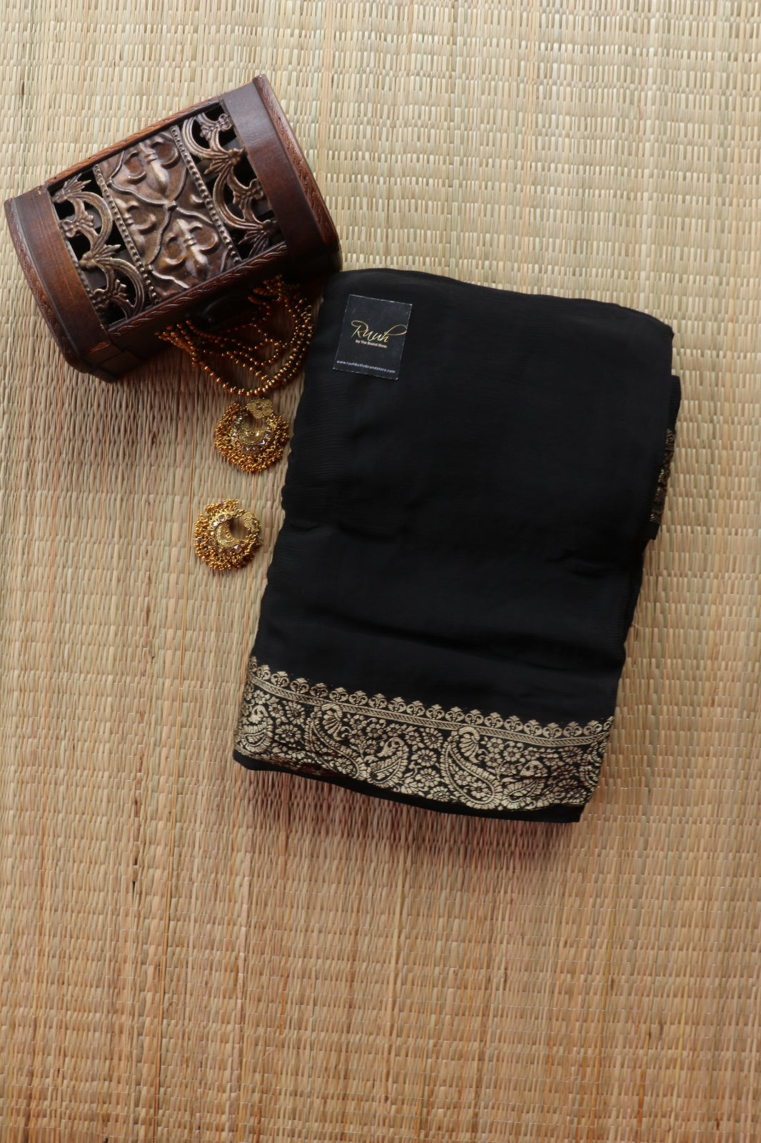 BLACK VISCOSE CHINNON SAREE-TBS26VP