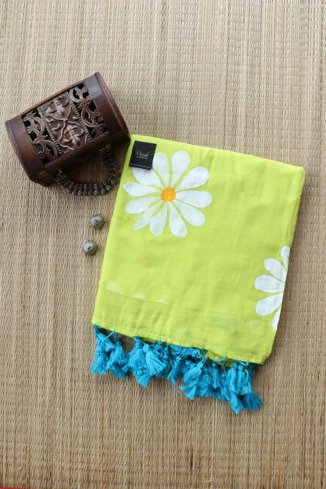 NEON MULMUL DAISY HANDPAINT SAREE - TBS26MD