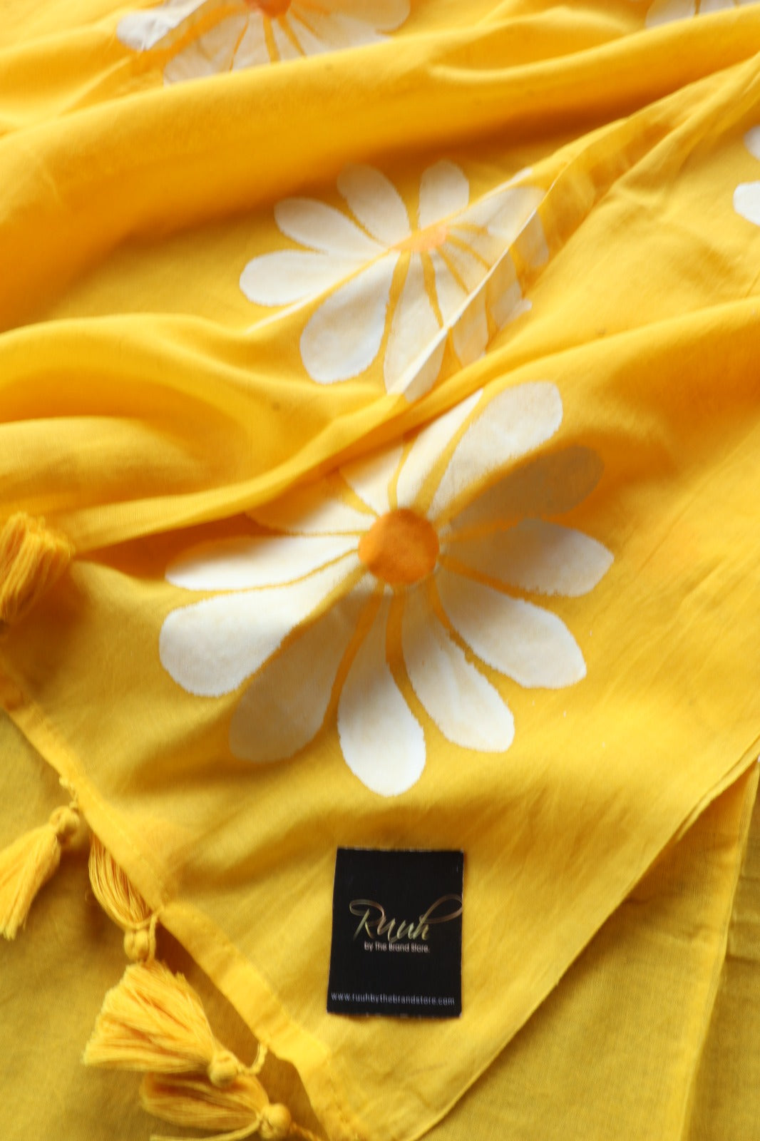 YELLOW MULMUL DAISY HANDPAINT SAREE - TBS26MD