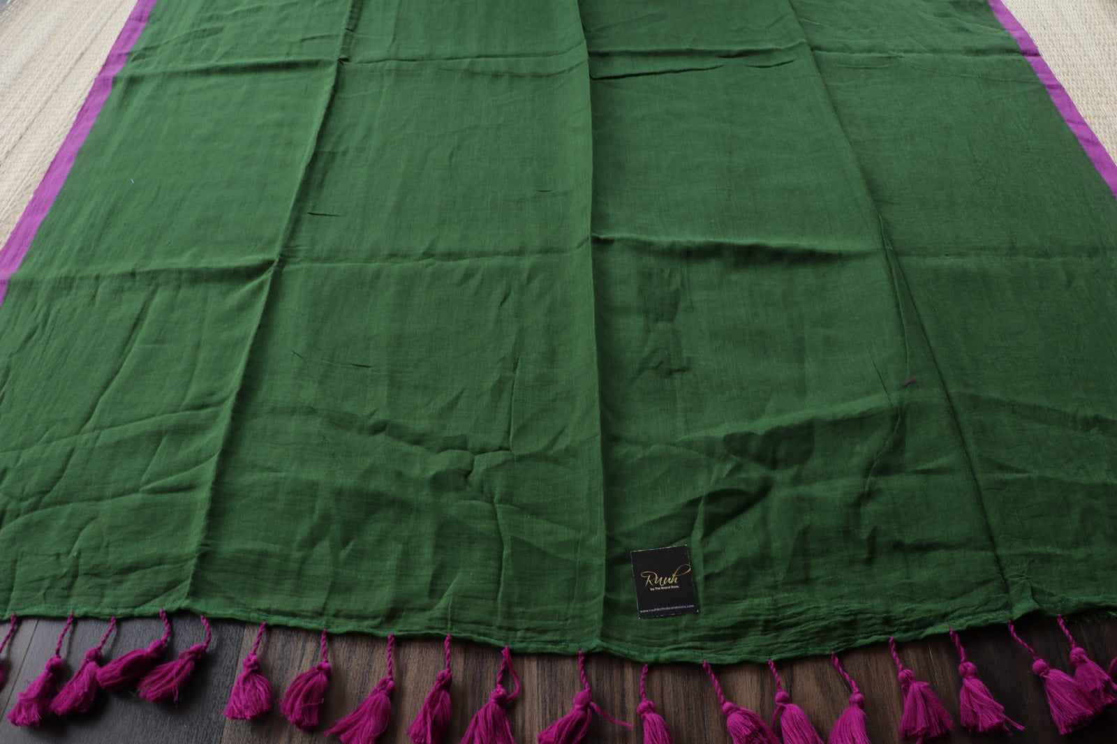 GREEN-PURPLE PLAIN MULMUL SAREE