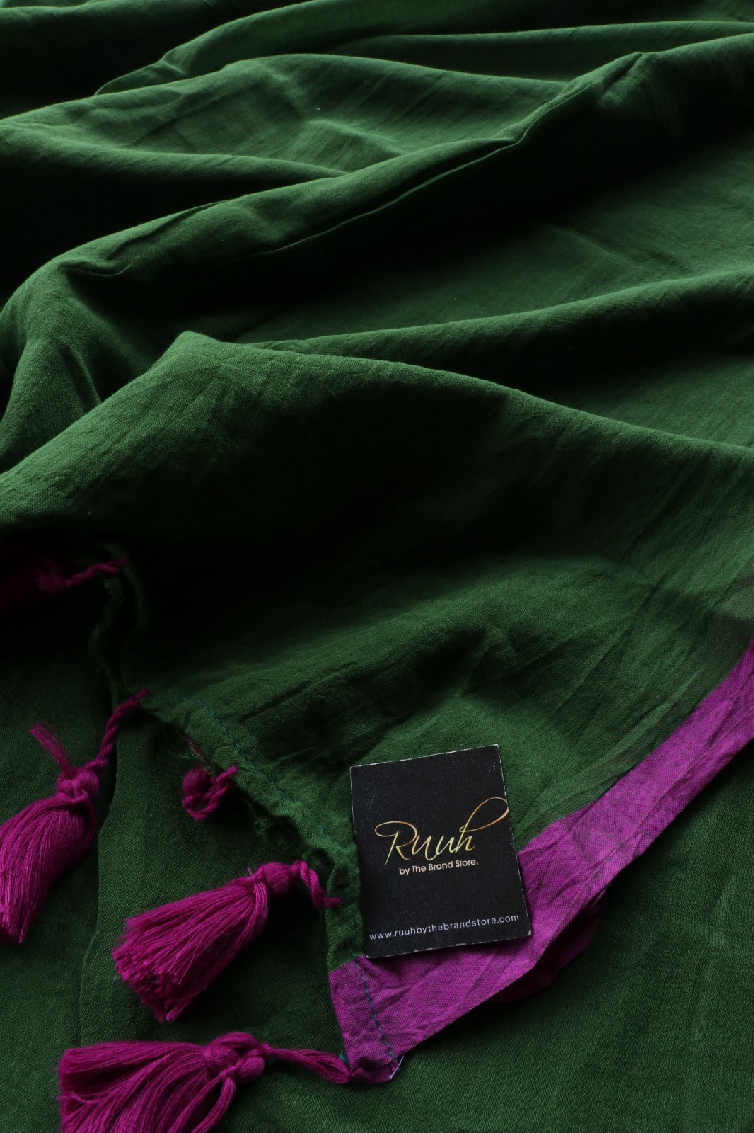 GREEN-PURPLE PLAIN MULMUL SAREE