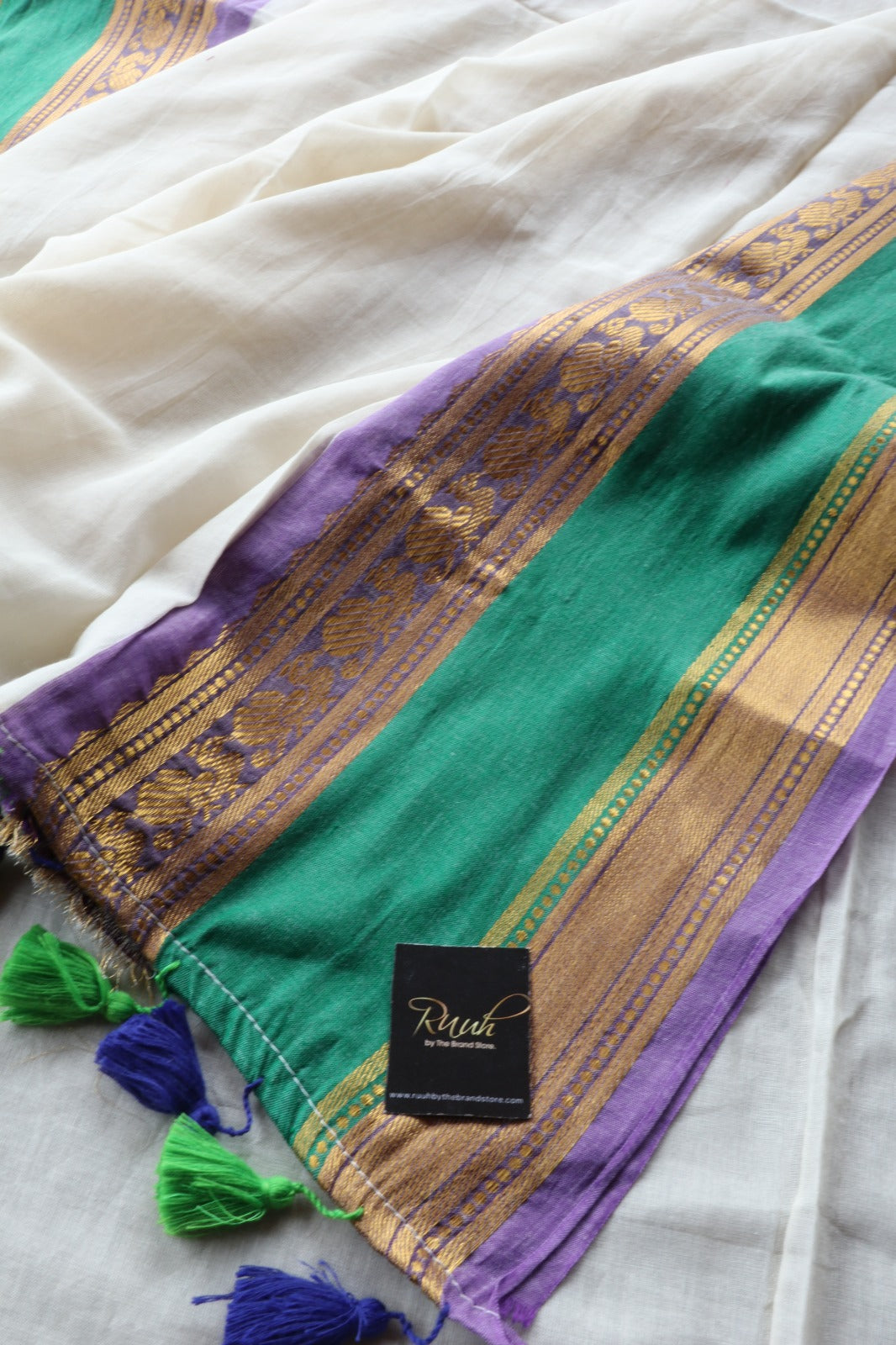 OFFWHITE MULMUL SAREE WITH MULTICOLOUR BORDER-TBS26BM