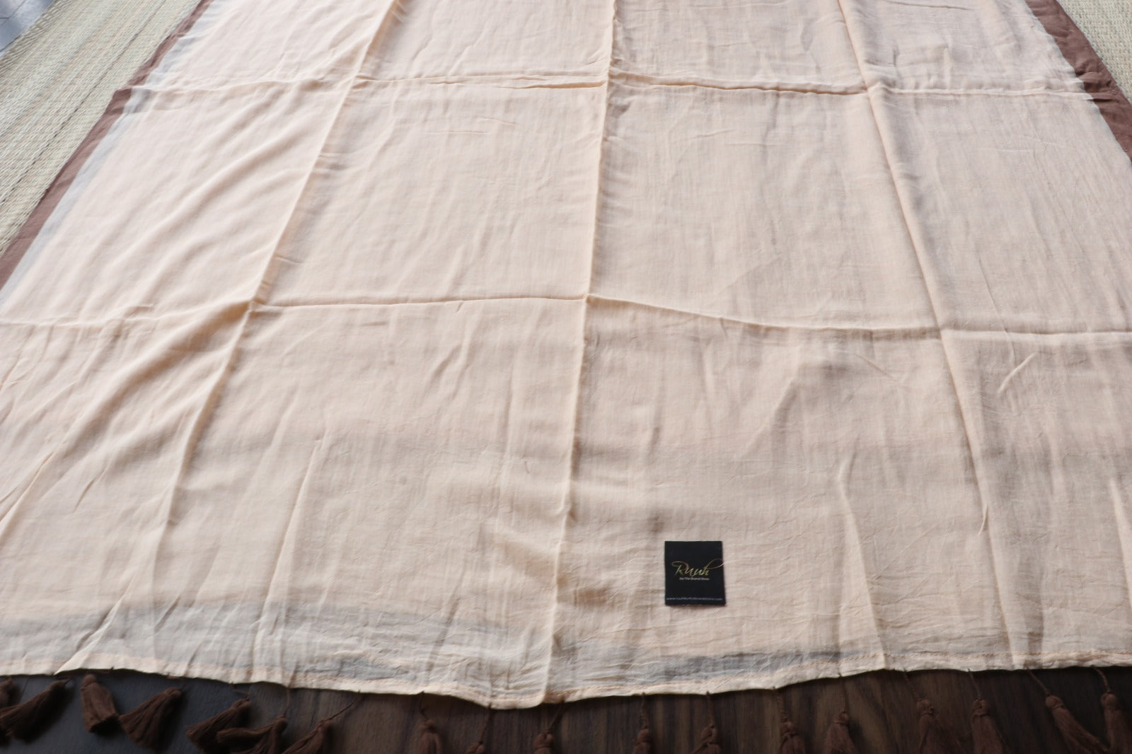 CREAM - BROWN PLAIN MULMUL SAREE