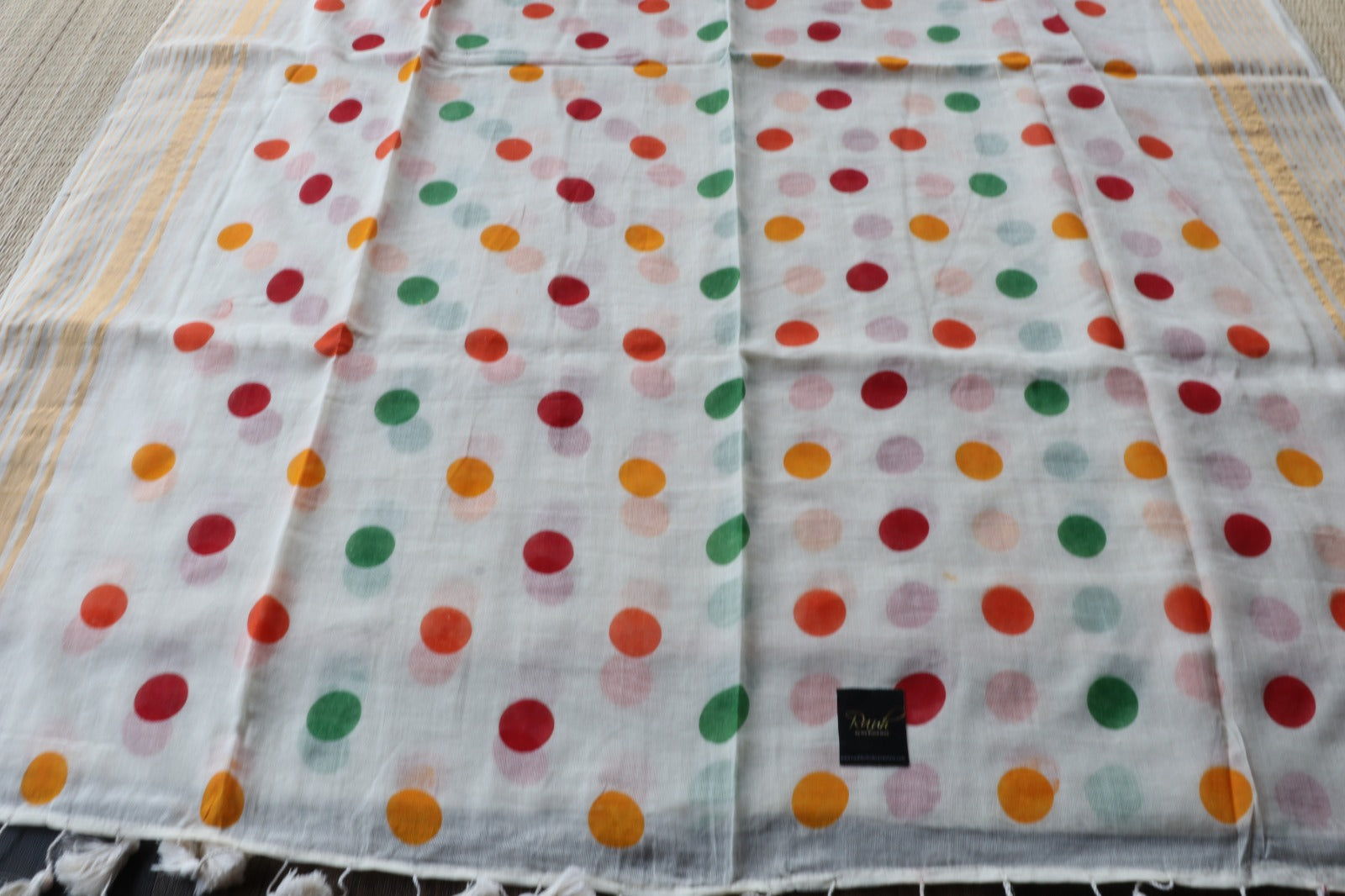MULMUL SAREE WITH MULTICOLOUR POLKA DOTS - TBS26VC