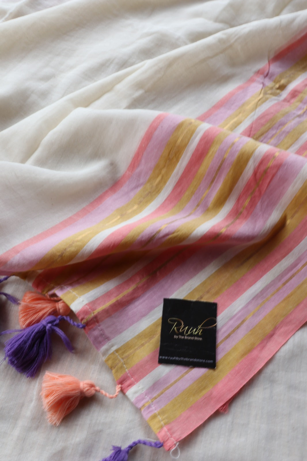 MUL COTTON WITH PEACH YELLOW BORDER-TBS26VC