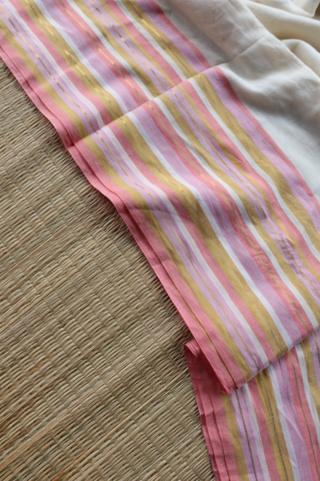 MUL COTTON WITH PEACH YELLOW BORDER-TBS26VC