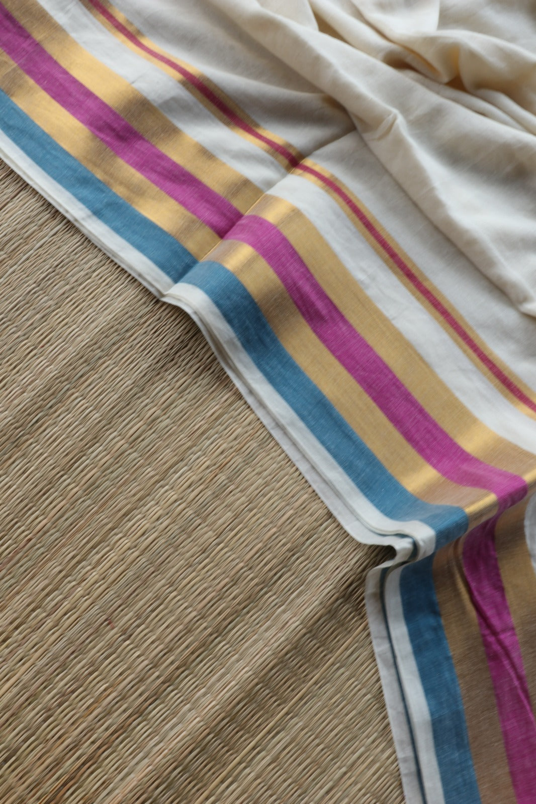 MUL COTTON WITH BLUE & PINK BORDER-TBS26VC