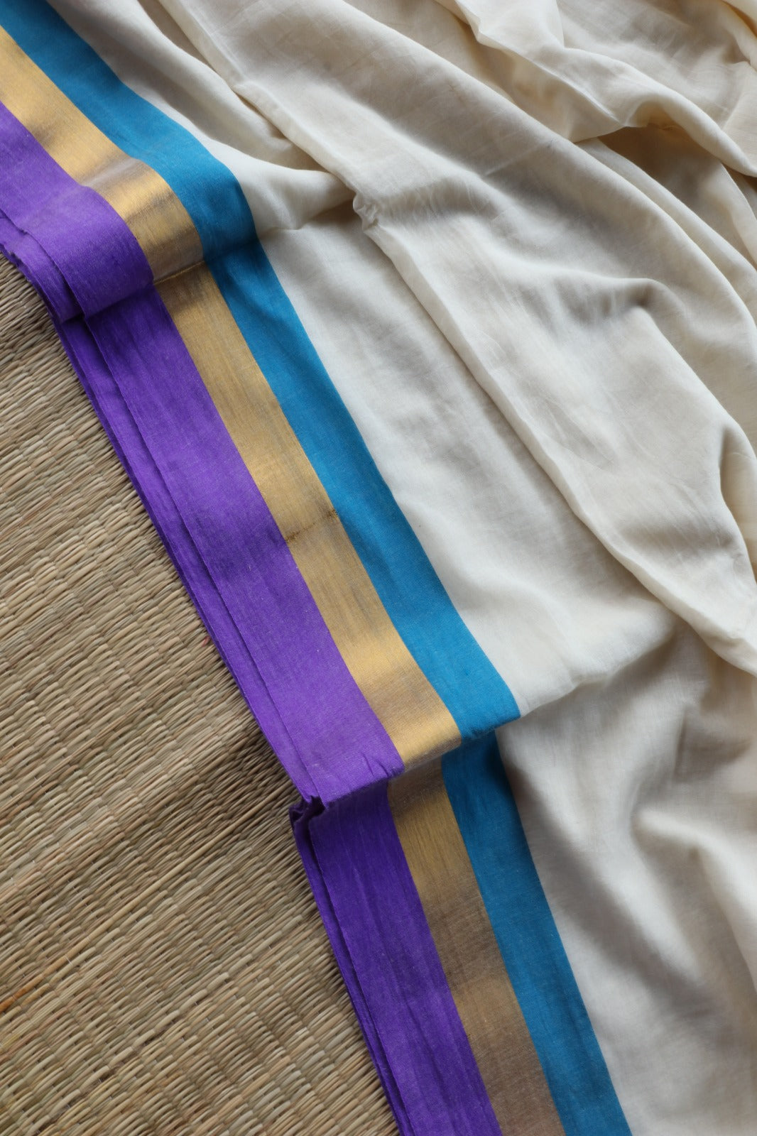 MUL COTTON WITH BLUE & LAVENDER BORDER-TBS26VC