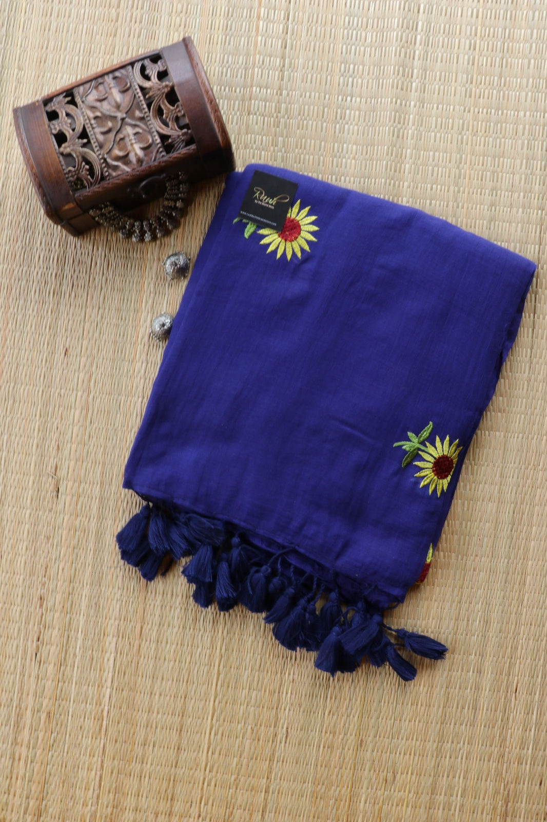 DARK BLUE MULMUL SUNFLOWER EMBROIDERY-TBS26MSE