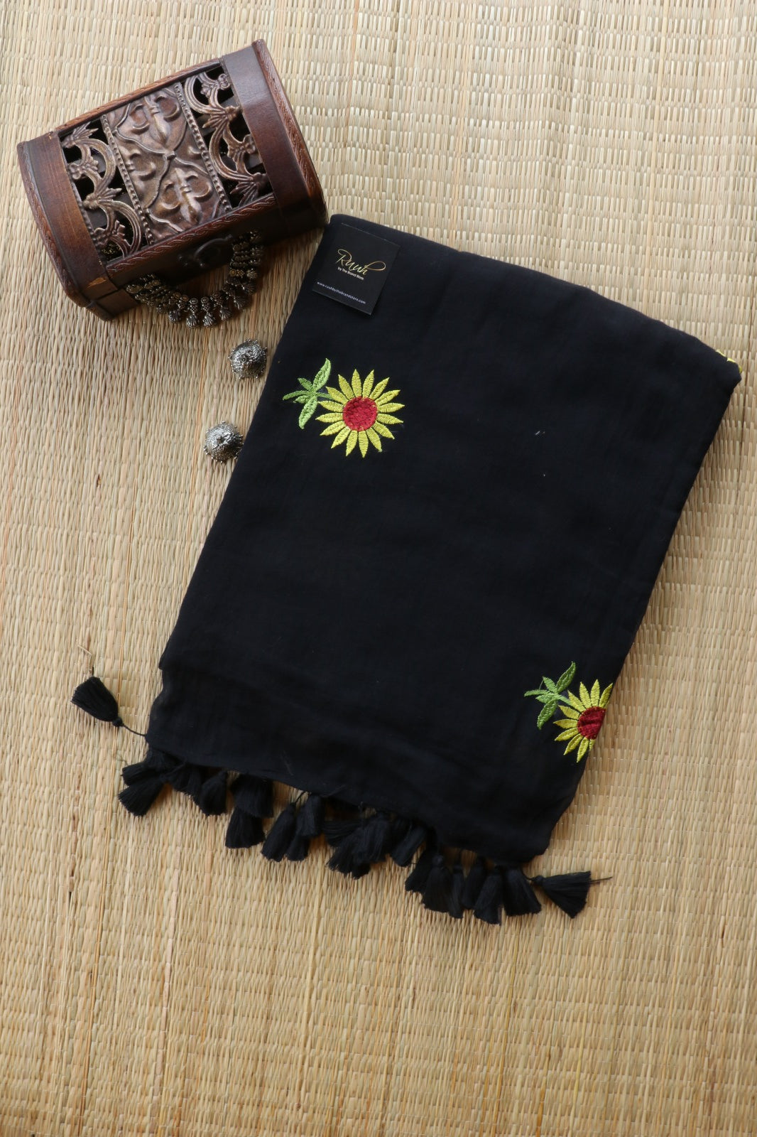 BLACK MULMUL SUNFLOWER EMBROIDERY-TBS26MSE