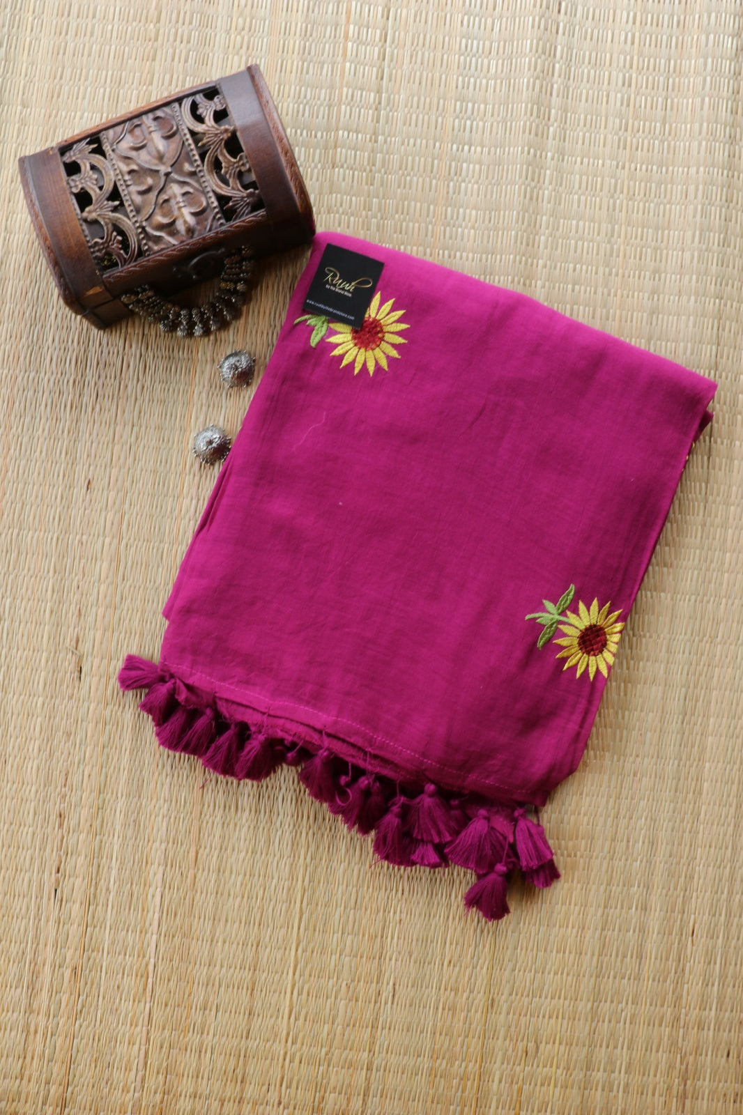 WINE MULMUL SUNFLOWER EMBROIDERY-TBS26MSE