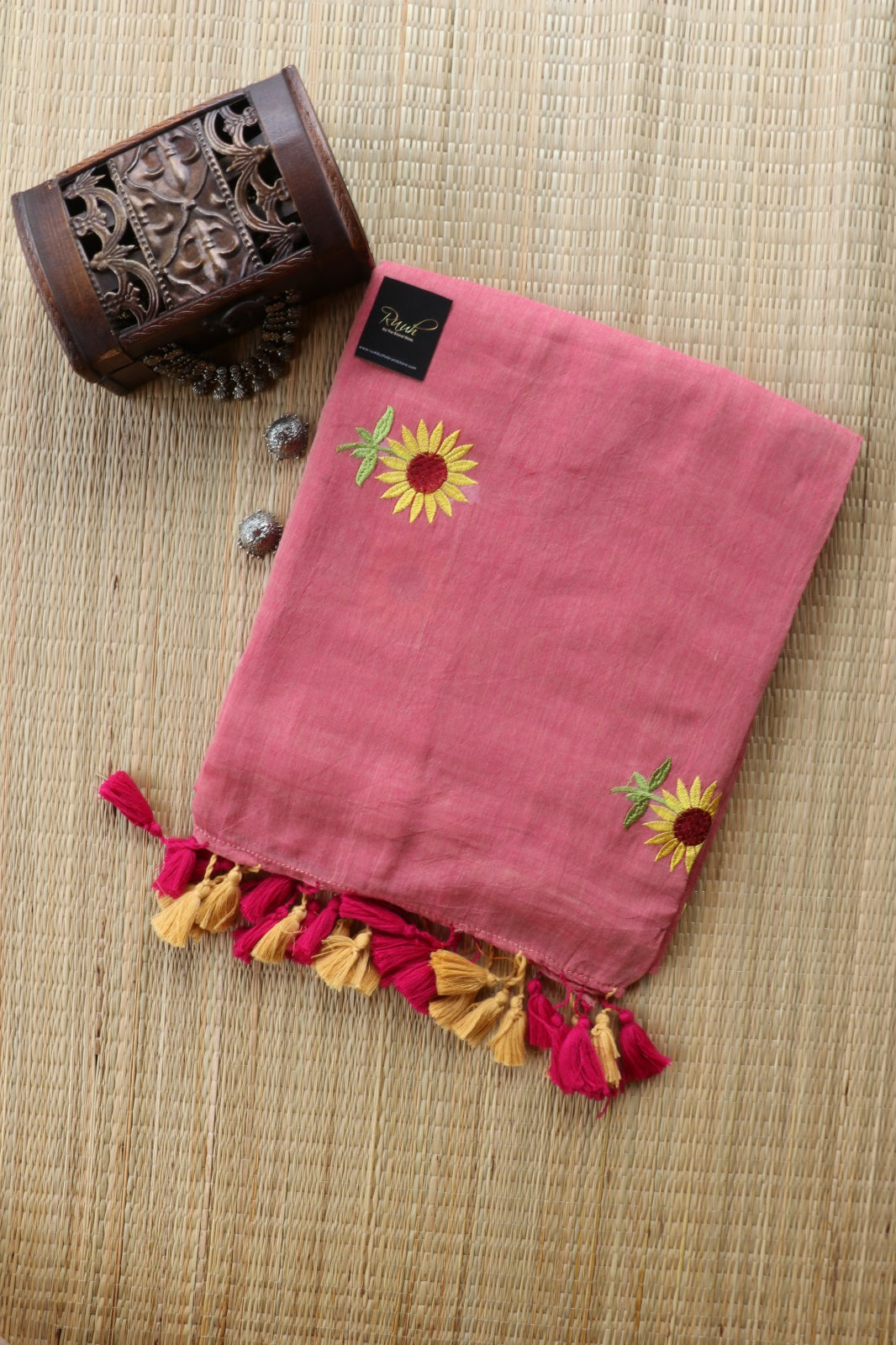 PINK MULMUL SUNFLOWER EMBROIDERY-TBS26MSE