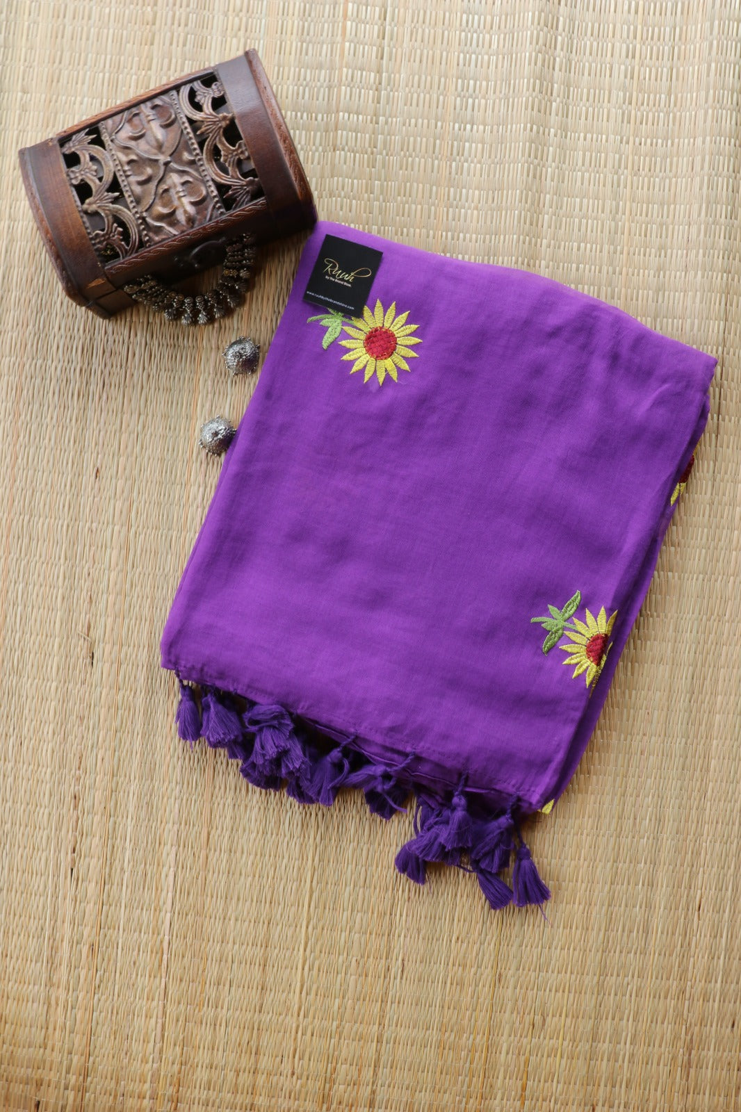 PURPLE MULMUL SUNFLOWER EMBROIDERY-TBS26MSE