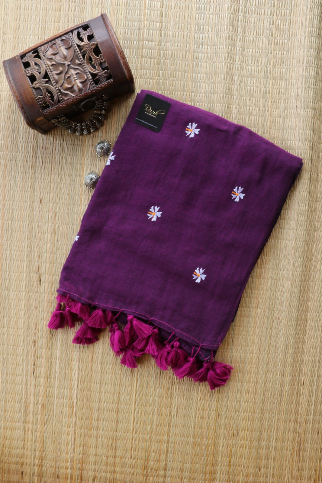 WINE MULMUL PARIJAT EMBROIDERY-TBS26MPE