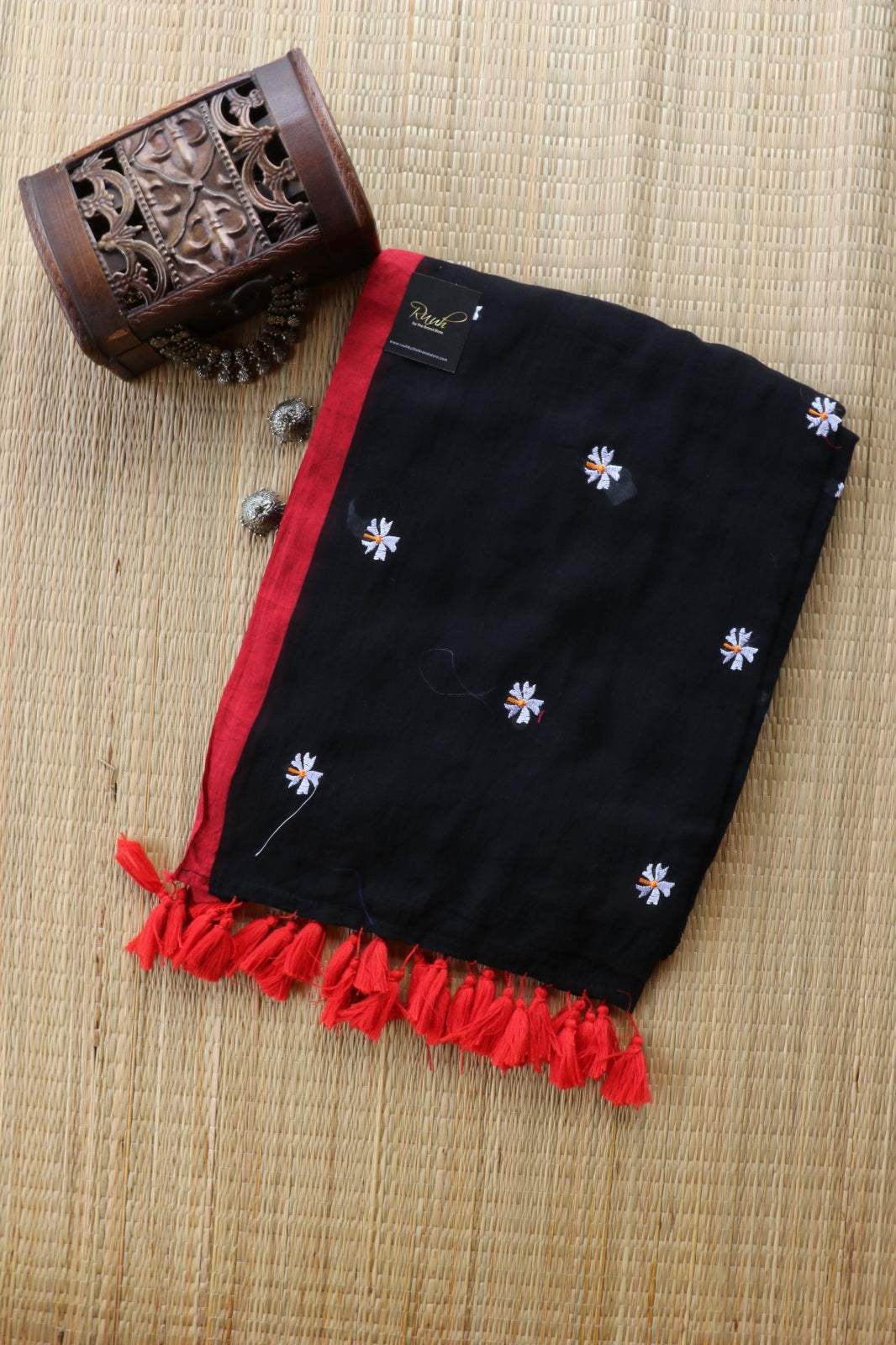 BLACK MULMUL PARIJAT EMBROIDERY-TBS26MPE