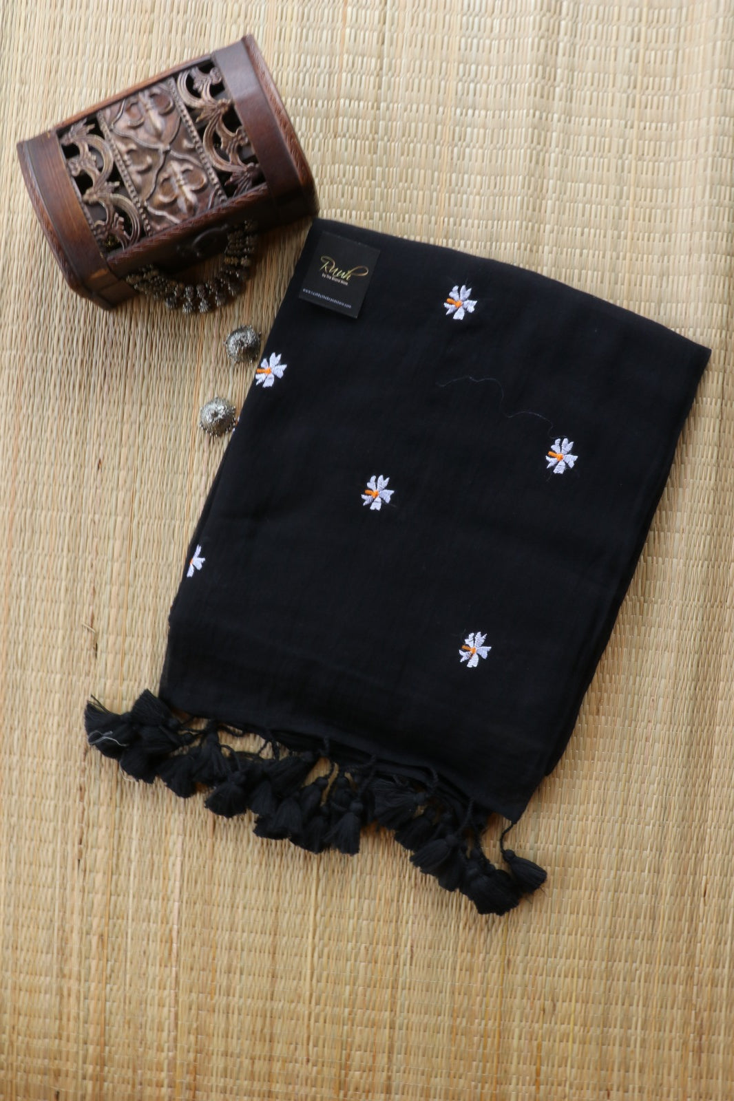 BLACK MULMUL PARIJAT EMBROIDERY-TBS26MPE