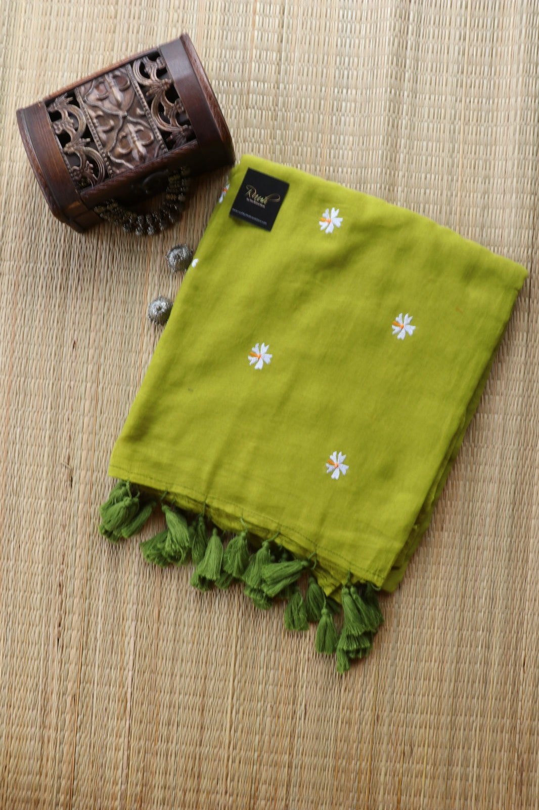 GREEN MULMUL PARIJAT EMBROIDERY-TBS26MPE