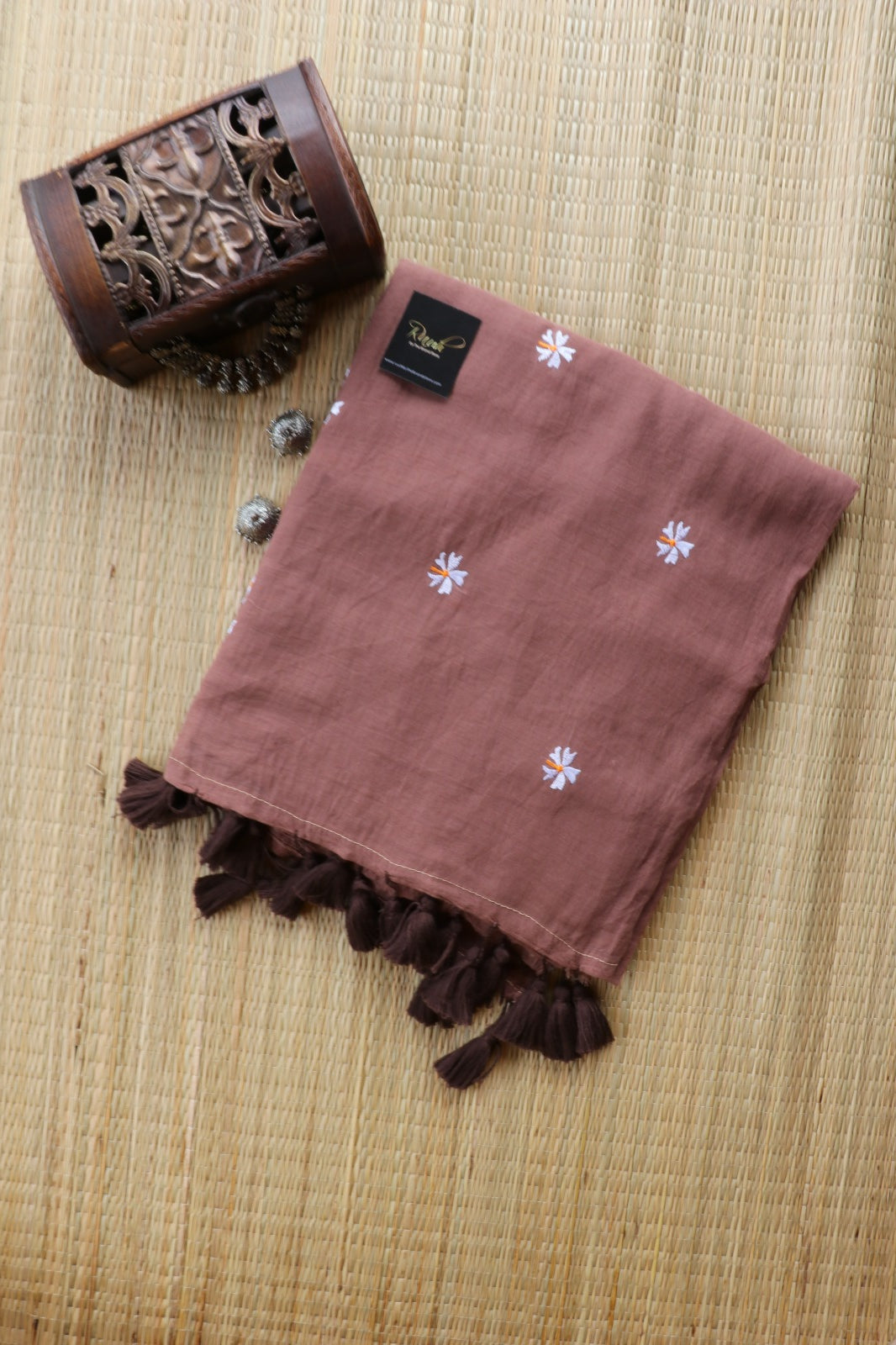 CINNAMON DUST MULMUL PARIJAT EMBROIDERY-TBS26MPE
