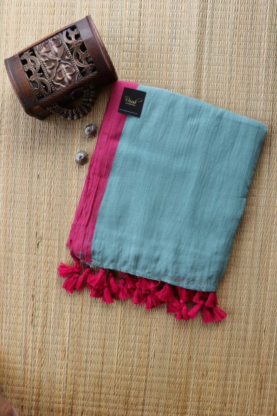 SAGE GREEN -PINK PLAIN MULMUL SAREE-TBS26MP