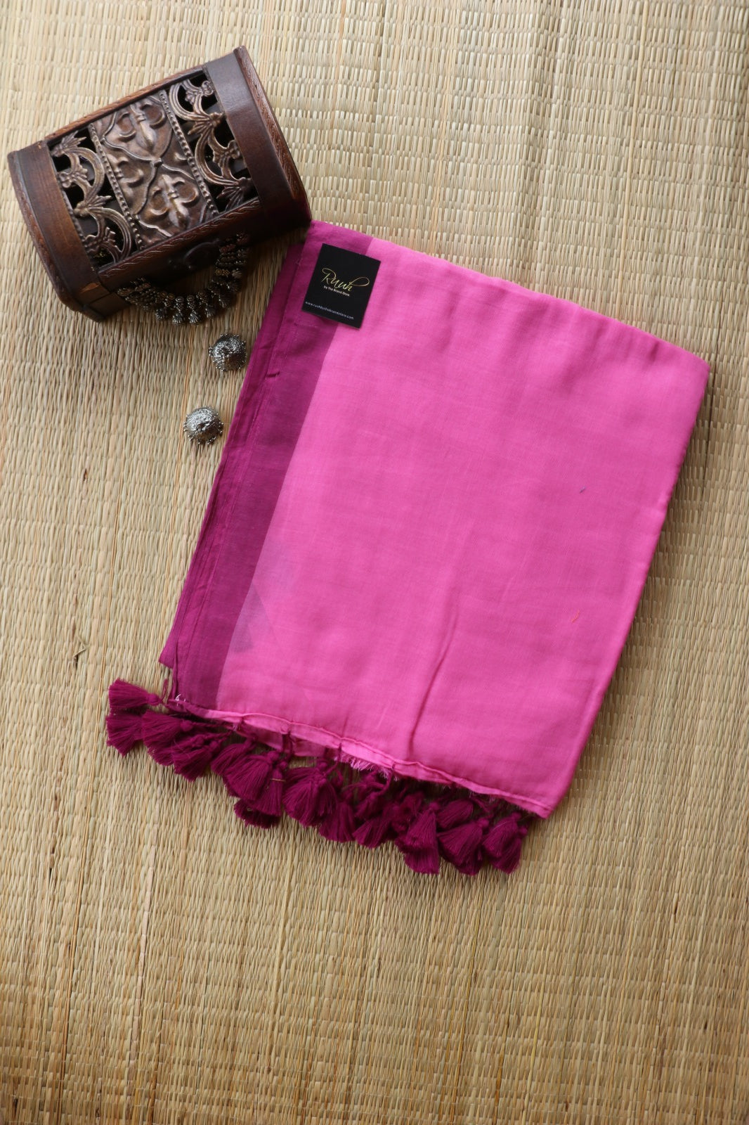 PINK- DARK PINK PLAIN MULMUL SAREE-TBS26MP