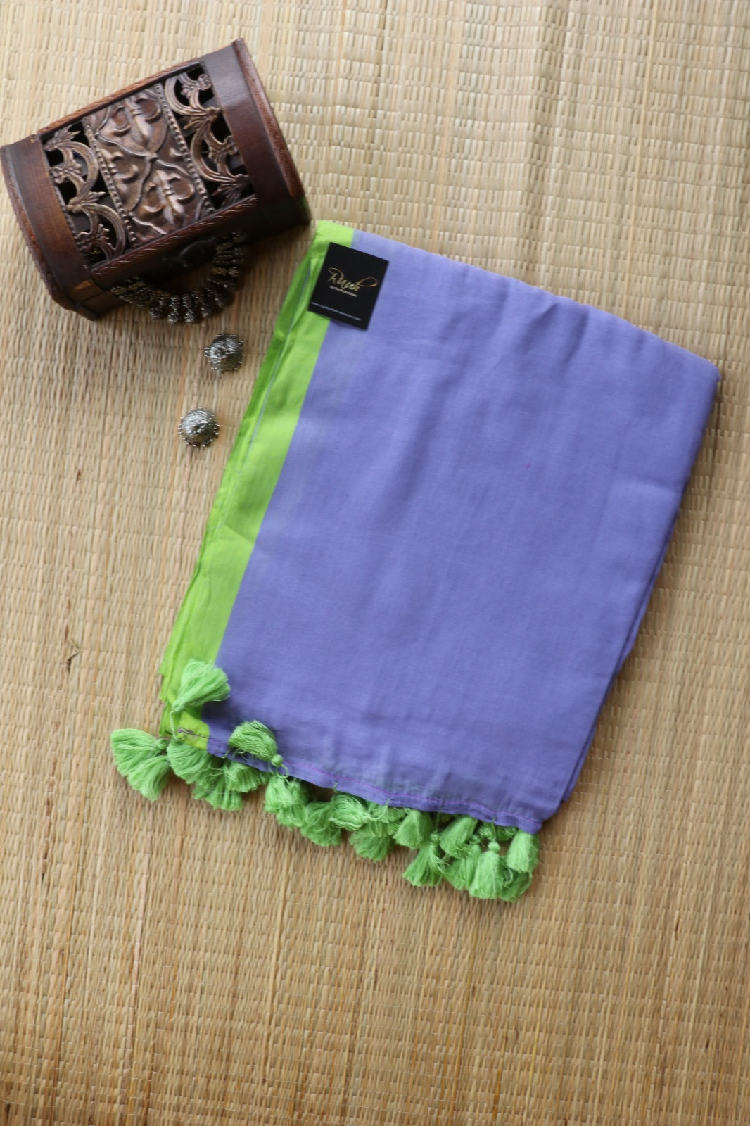 LAVENDER -GREEN PLAIN MULMUL SAREE-TBS26MP