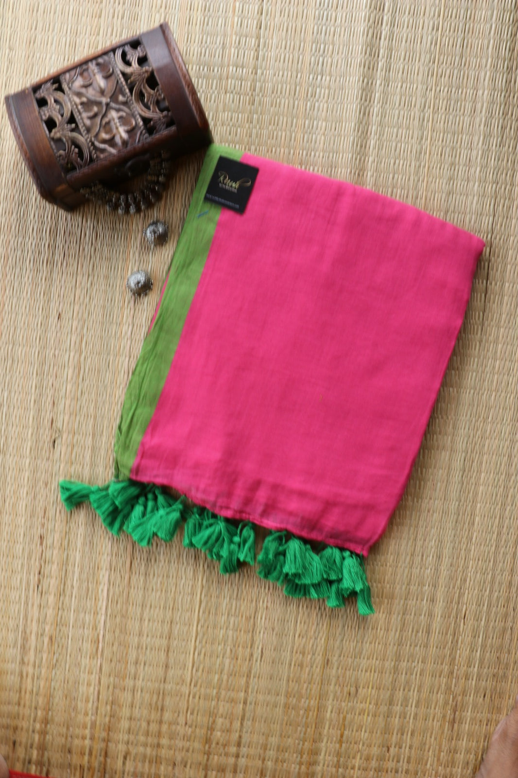PINK - GREEN PLAIN MULMUL SAREE-TBS26MP
